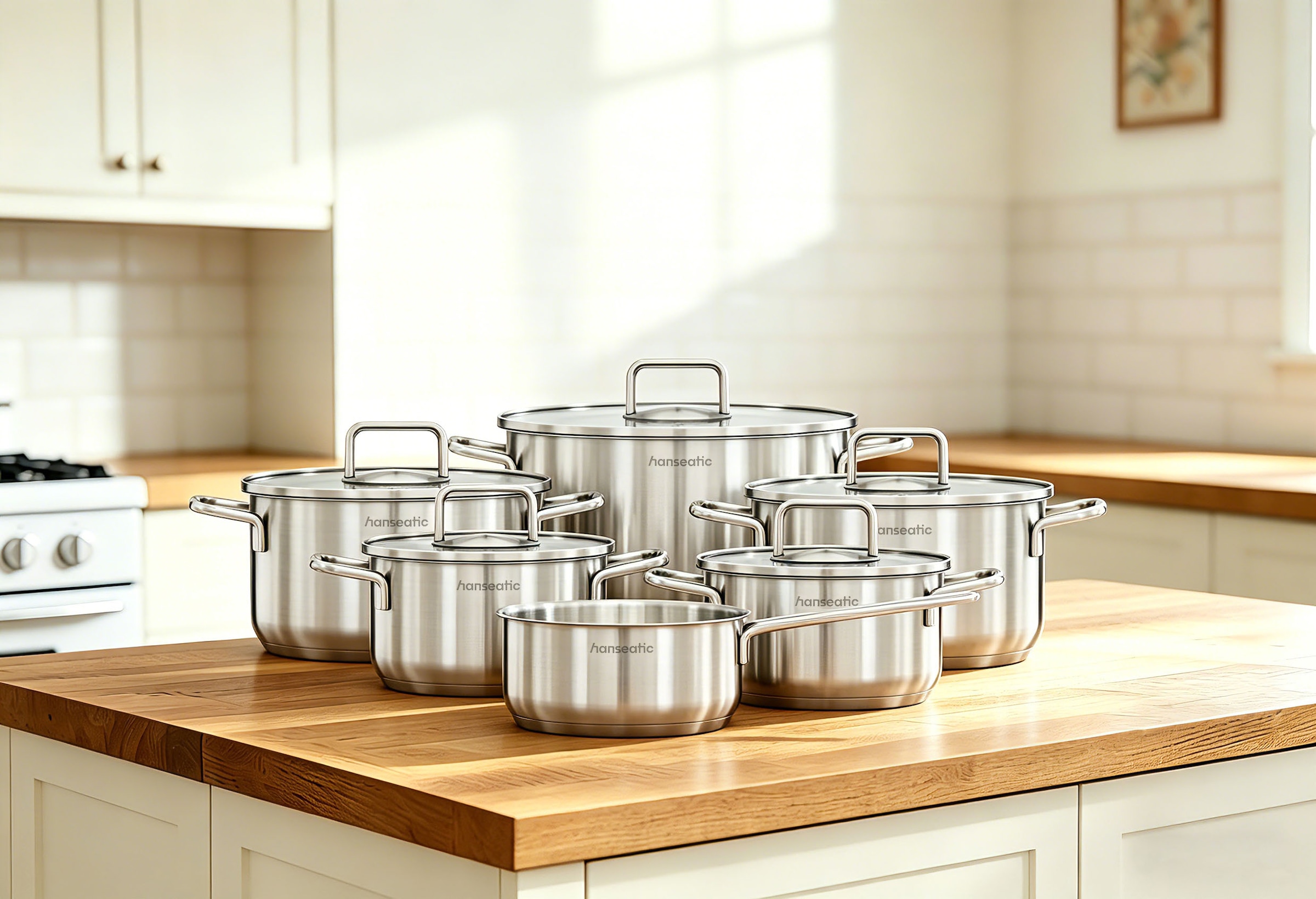 Hanseatic Topf-Set »BASIC« Set, Stielkasserolle 16 cm, Kochtopf 2x16/2x20/1x24 cm, 11 tlg. Edelstahl 18/10