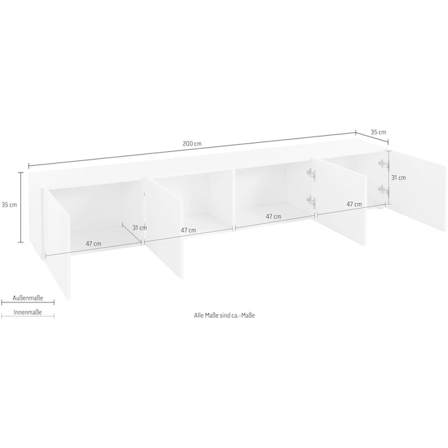 borchardt Möbel Lowboard »Sophia«, Breite 200 cm mit 4 Türen, stehend und  hängend bequem kaufen