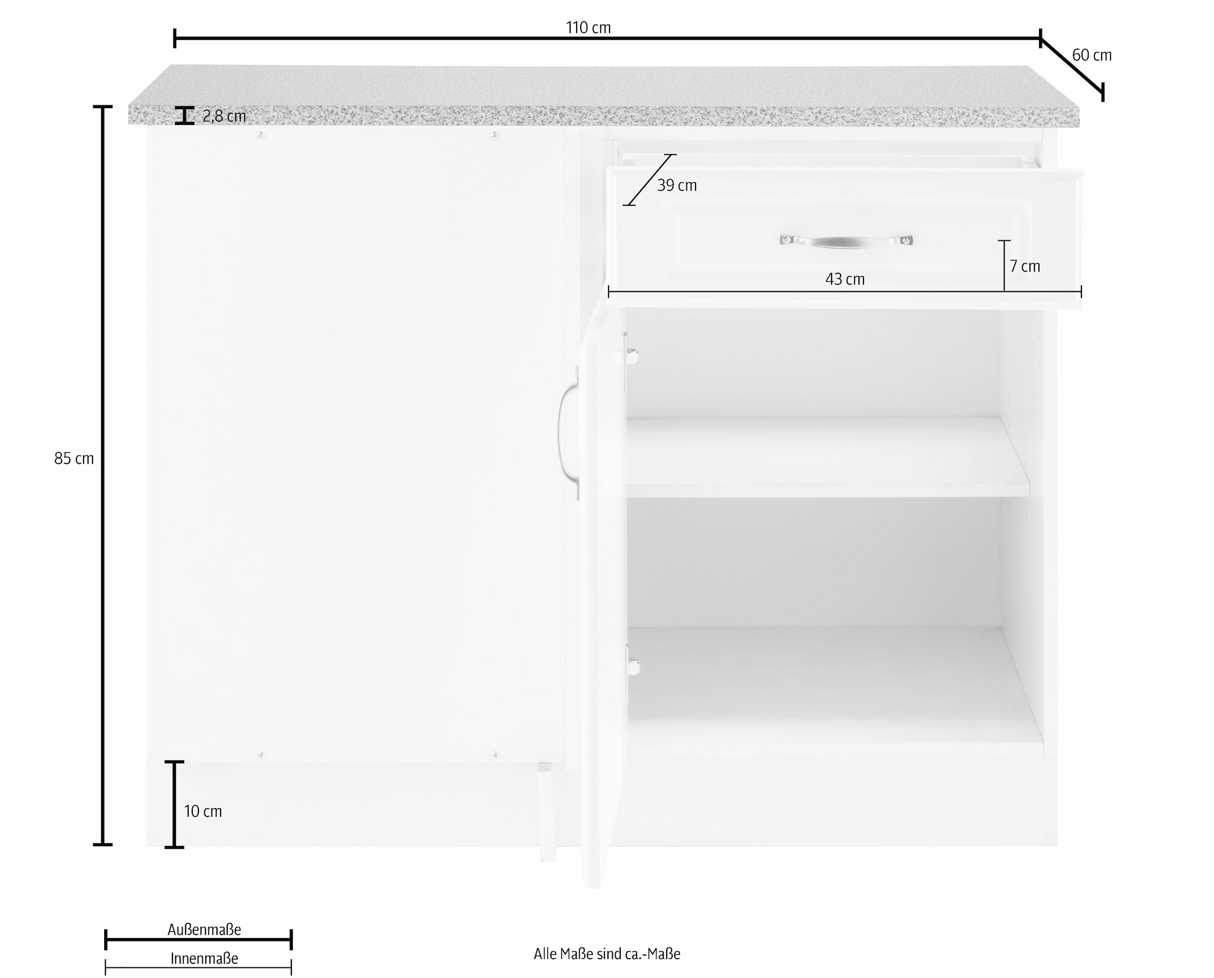wiho Küchen Eckunterschrank »Linz«, 100 cm breit, Planungsmass 110 cm, in Landhaus-Optik