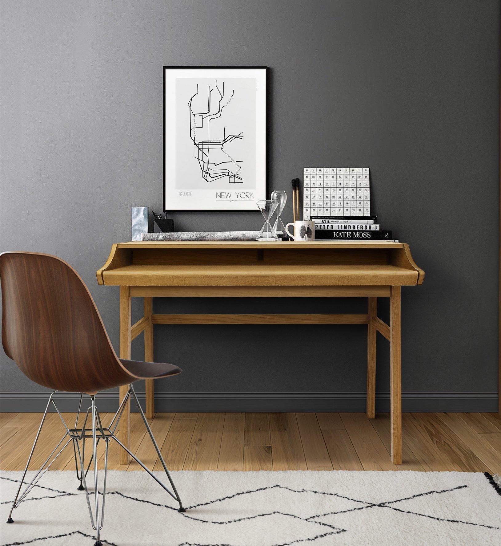 Image of Woodman Schreibtisch "Carteret" edles Holzfurnier aus Eiche, Gestell Massivholz, Breite 115 cm