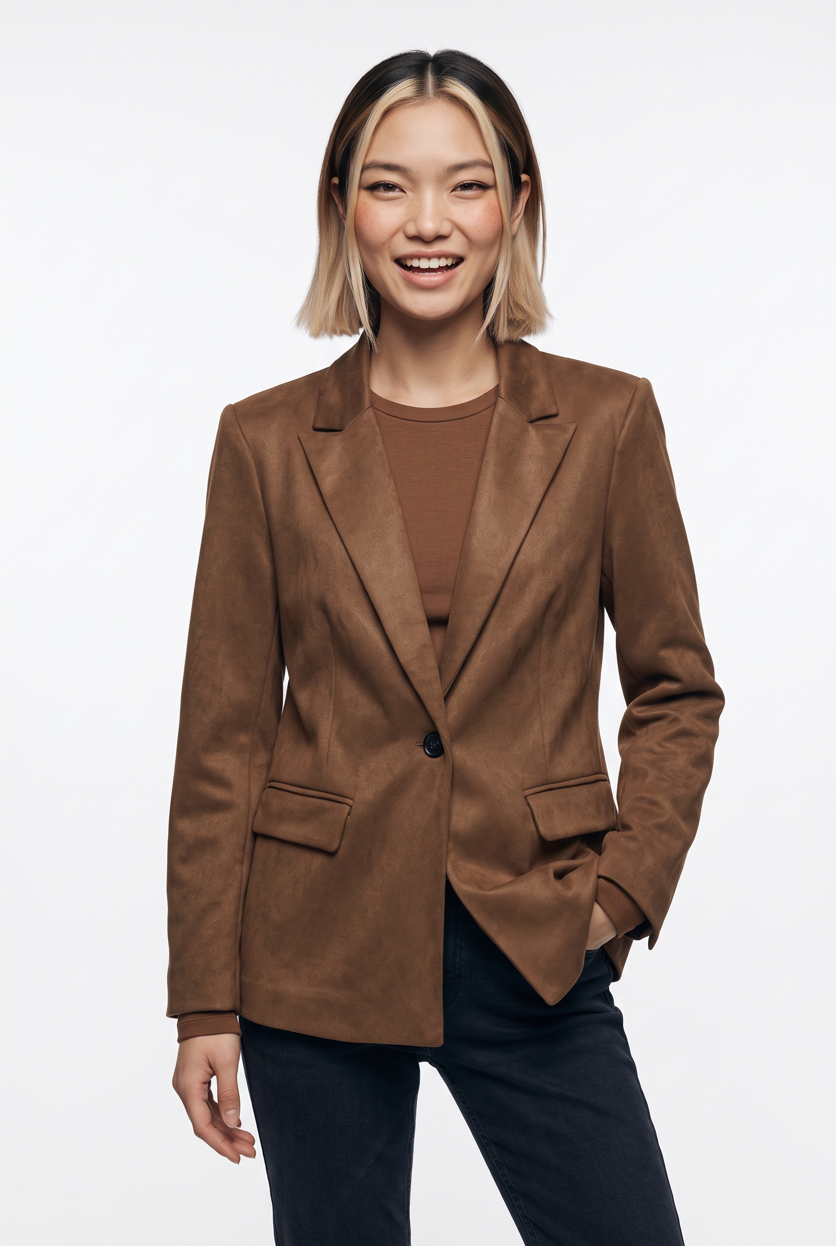 Image of ONLY Lederimitat-Blazer "ONLADDI L/S FAUX SUEDE BLAZER TLR" Materialmix, loose fit
