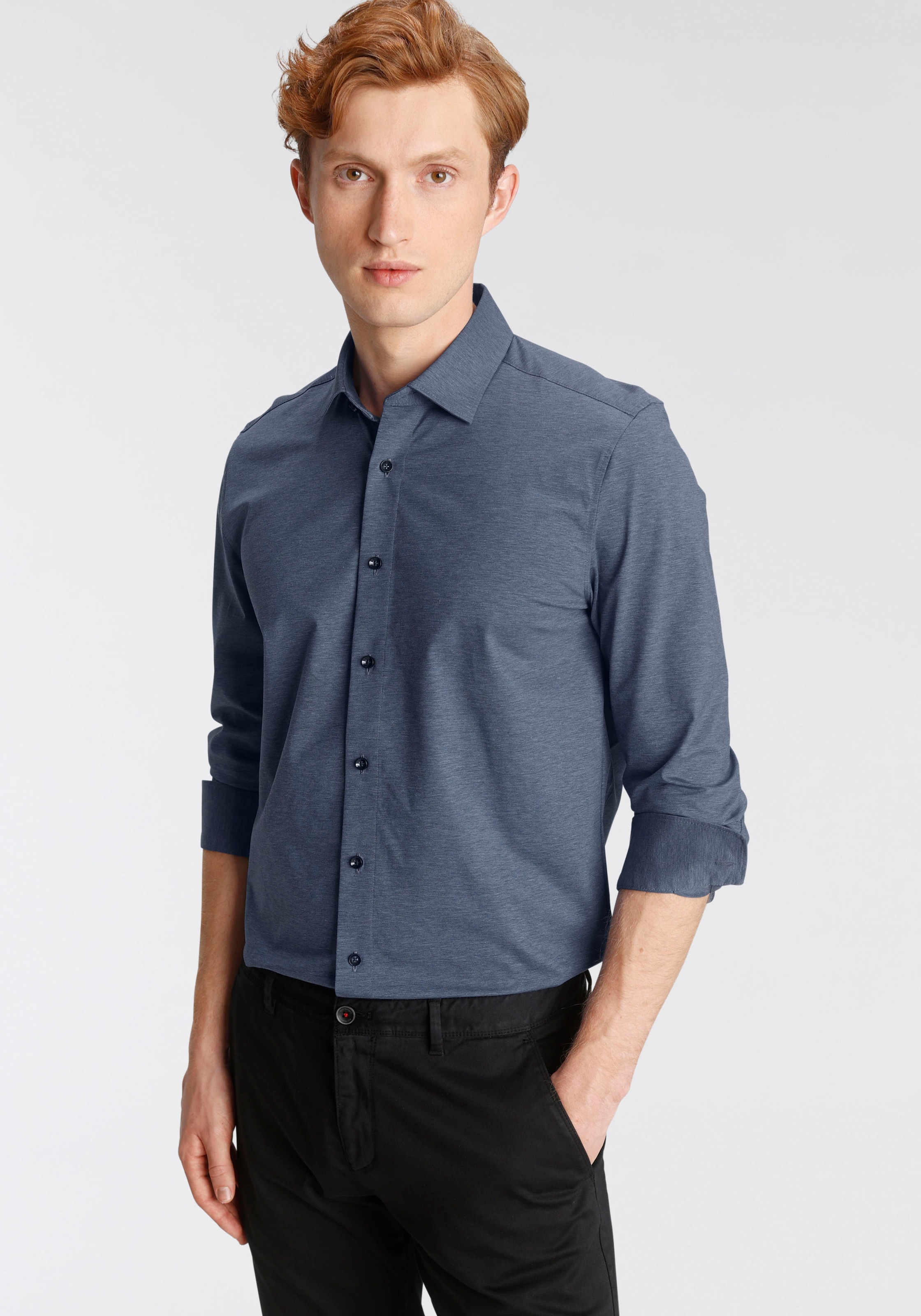 OLYMP Langarmhemd »Luxor 24/Seven modern fit Jerseyshirt«, mit geruchshemmenden Materialeigenschaften