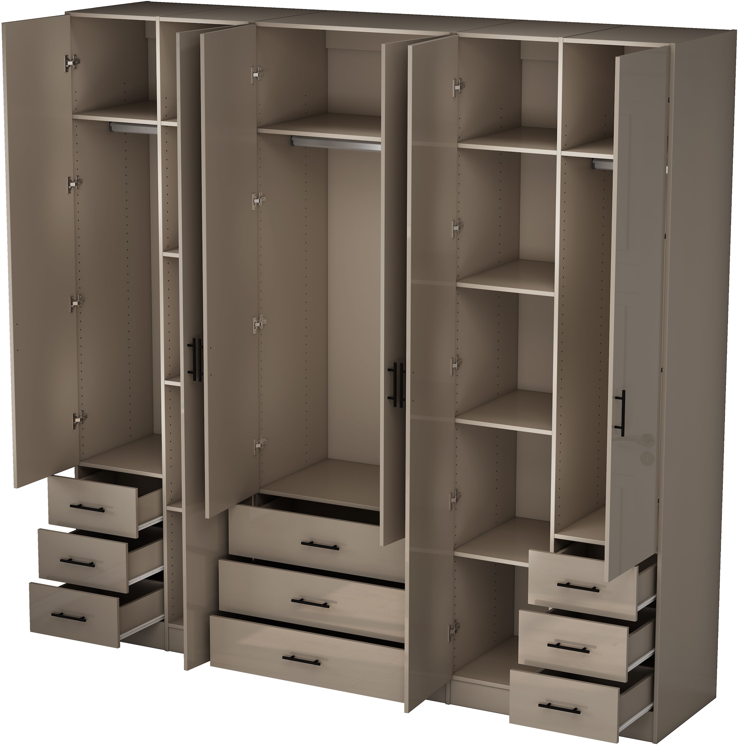 GOODproduct Armoires à vêtements »Trento Schlafzimmerschrank Garderobe hochglanz« in 2 unterschiedlichen Schrankhöhen wählbar,  Schrank mit 6 Türen und 9 Schubladen, Hochglanz-Fronten, 2,39m Höhe