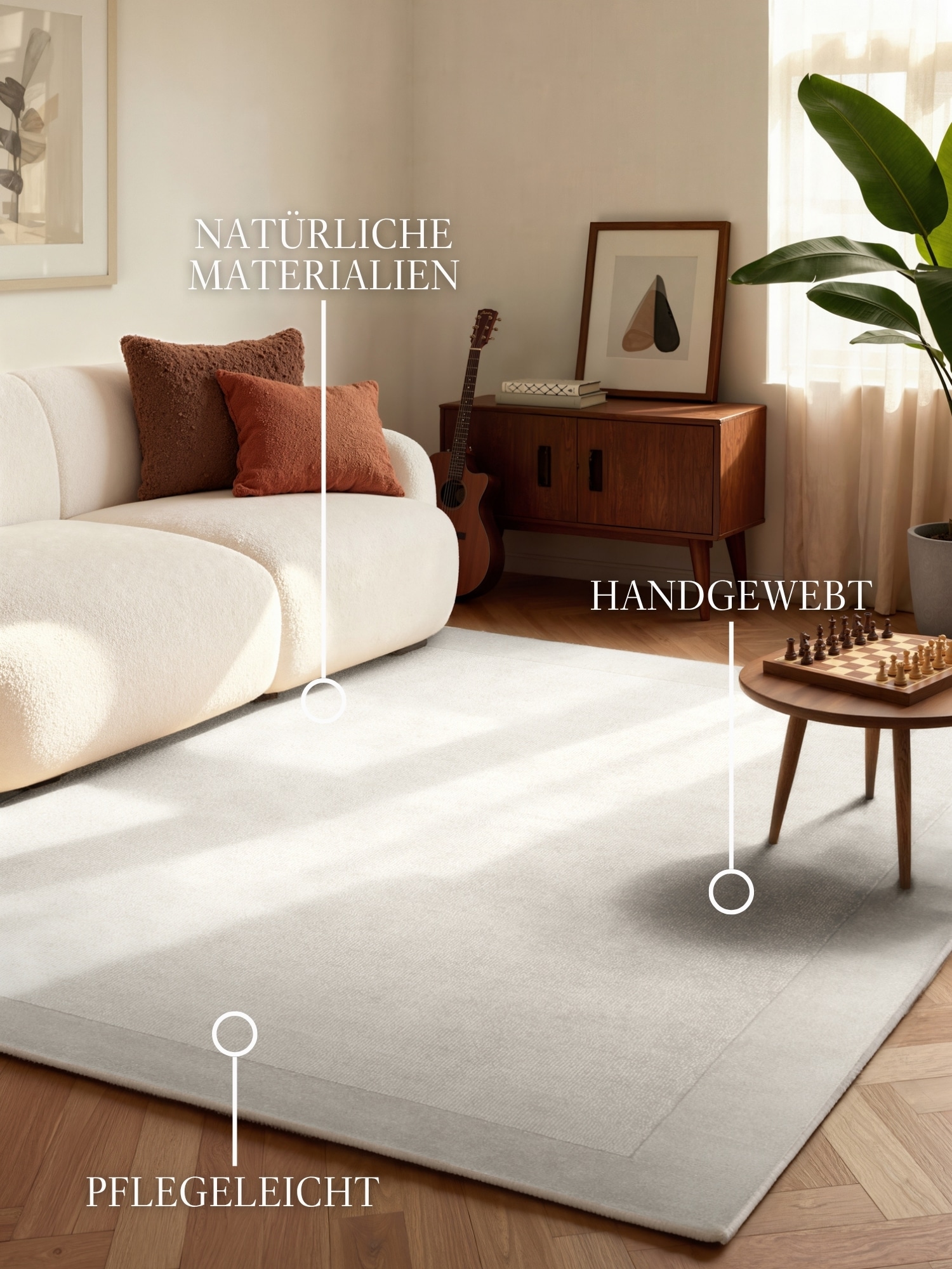 Villeroy & Boch Tapis »Wollteppich Kari« Rectangulaire 17 mm Höhe Handgewebt, Wolle, Bordüre, Einfarbig, Läufer, Wohnzimmer, Modern