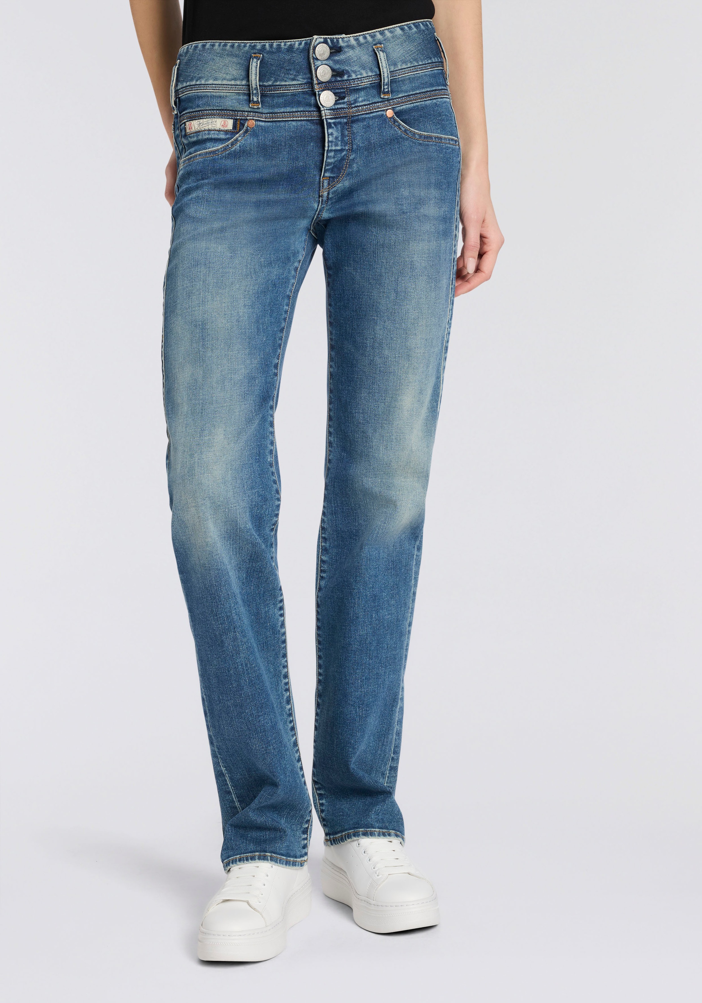 Image of Herrlicher High-waist-Jeans "Raya New Straight Denim" im Straight Fit, 3-Knopf-Verschluss
