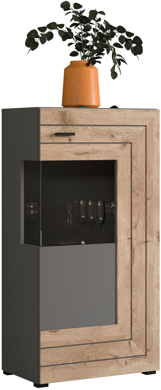 Image of Home affaire Vitrine "Aalborg, Höhe 118 cm, 1 Glastür, 2 Fächer, 2-farbig, Metallgriffe" Anrichte, Schrank, Kommode, Midischrank, Wohnmöbel, Wohnzimmer