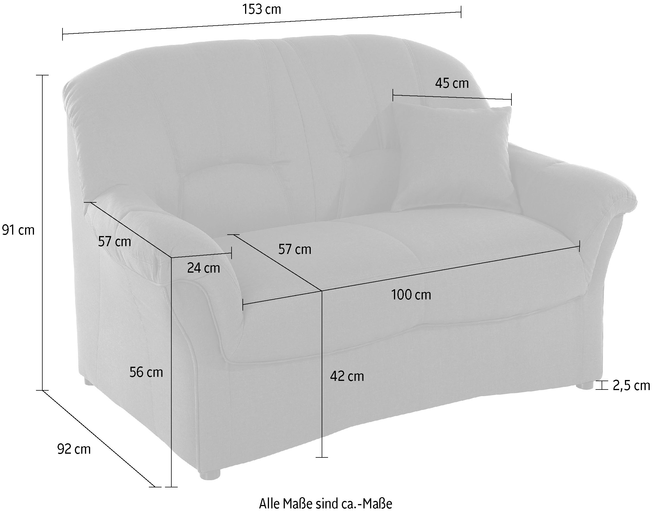 DOMO collection 2-Sitzer »Bahia Couch, B/T: 153/92 cm, belastbar bis 140kg/ Sitz, mit Federkern«, Microfaser MELROSE®, mocca