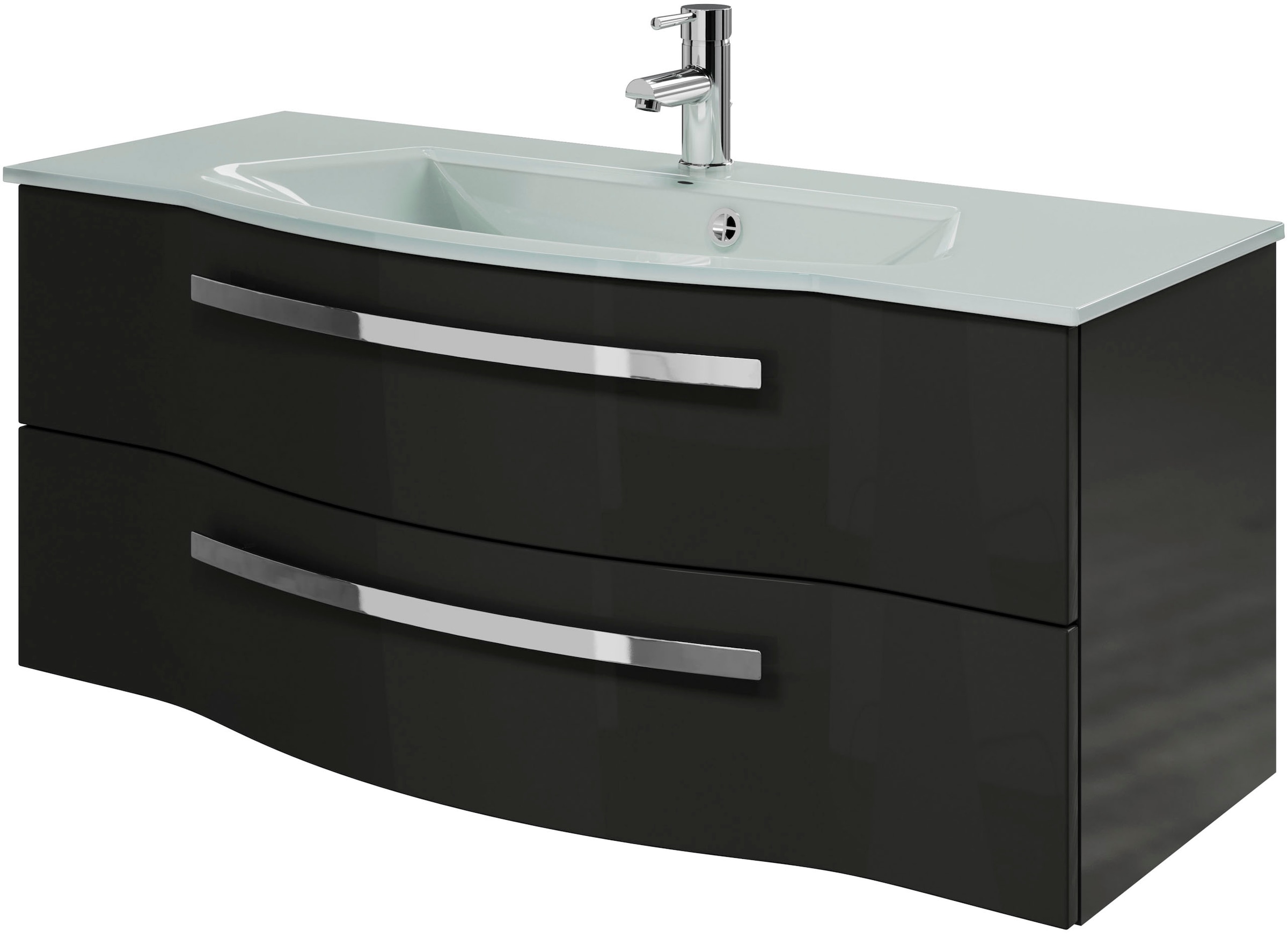 Image of Saphir Waschtisch "Serie 4005 Glas-Waschtisch mit Unterschrank, 117 cm breit" Waschplatz mit 2 Schubladen, Badmöbel-Set mit Waschtisch