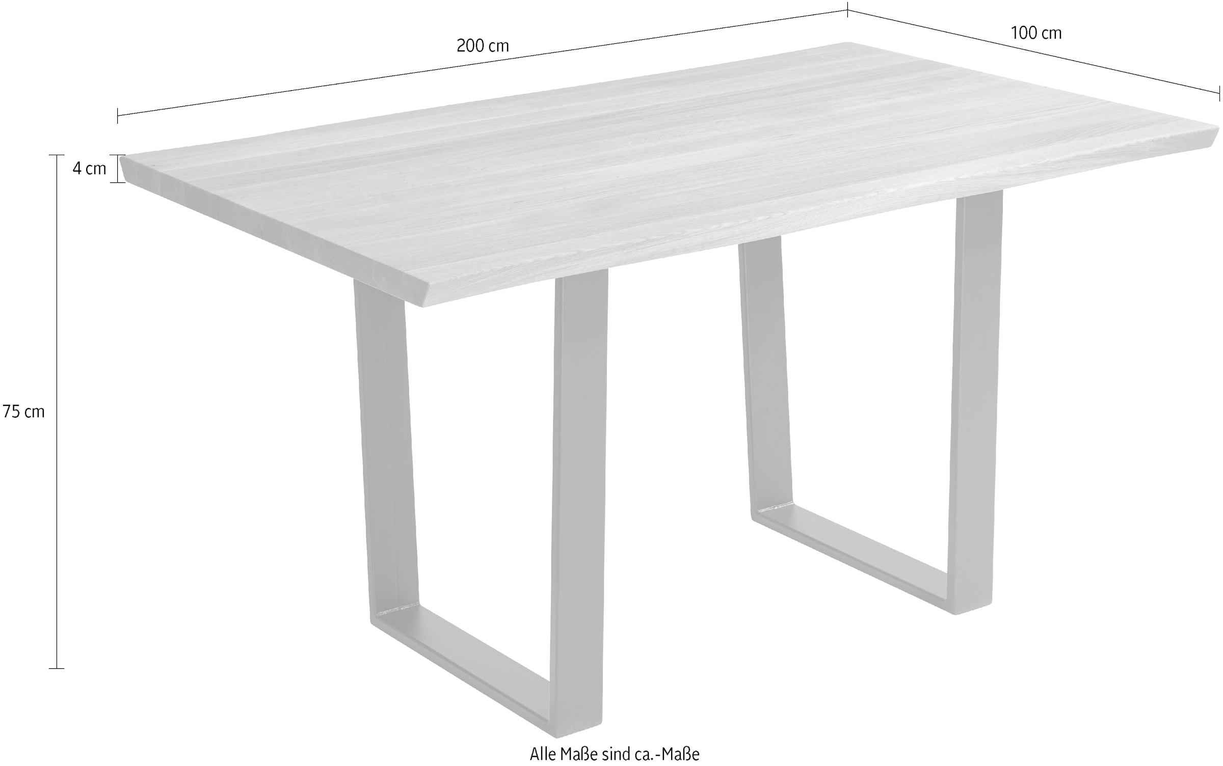 massivline&more Table de salle à manger »Oviedo 4, Kufentisch, Küchentisch, Tisch, Holztisch« 2 cuis tlg. avec bord naturel et plateau massif, dimensions : 200 x 100 cm