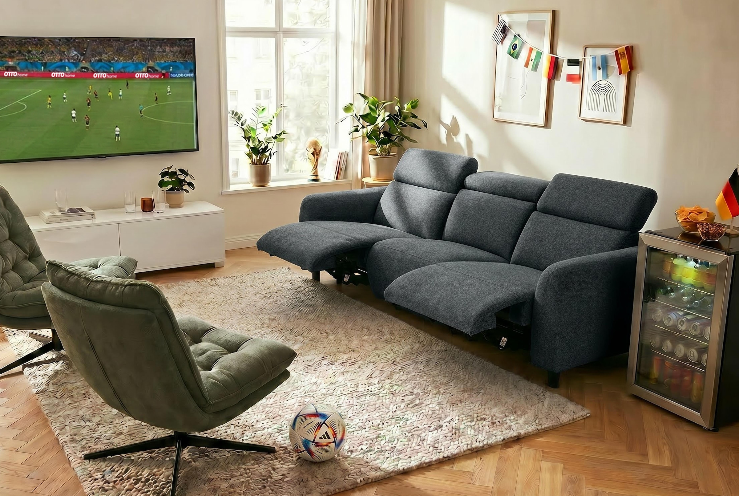 GOODproduct 3-Sitzer »SKAANE Struktur-Sofa, 229 cm, manuelle-u. elektrische Relaxfunktion« Relax-Funktion in 2 Sitzen, Kopfteilverstellung, Federkernpolsterung