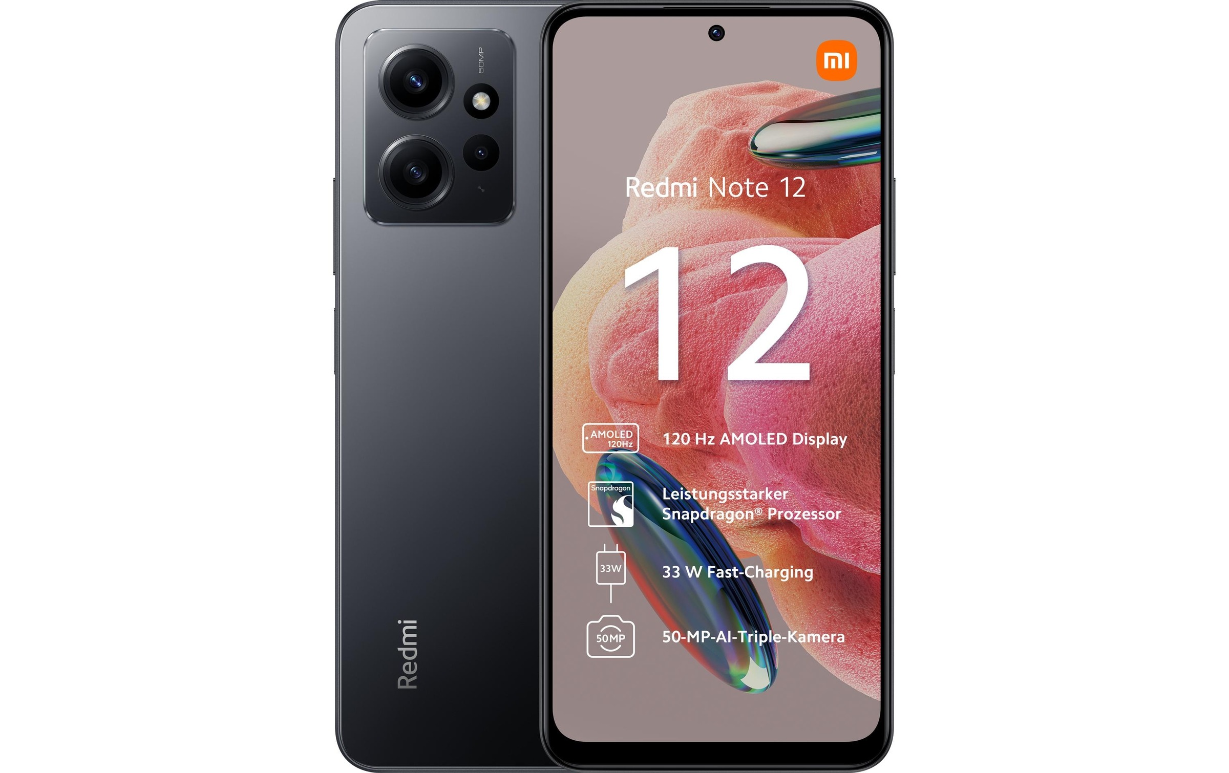 Xiaomi Smartphone »Xiaomi Redmi Note 12 128GB black«, Schwarz, 16,87 cm/6,67 Zoll, 128 GB Speicherplatz, 50 MP Kamera