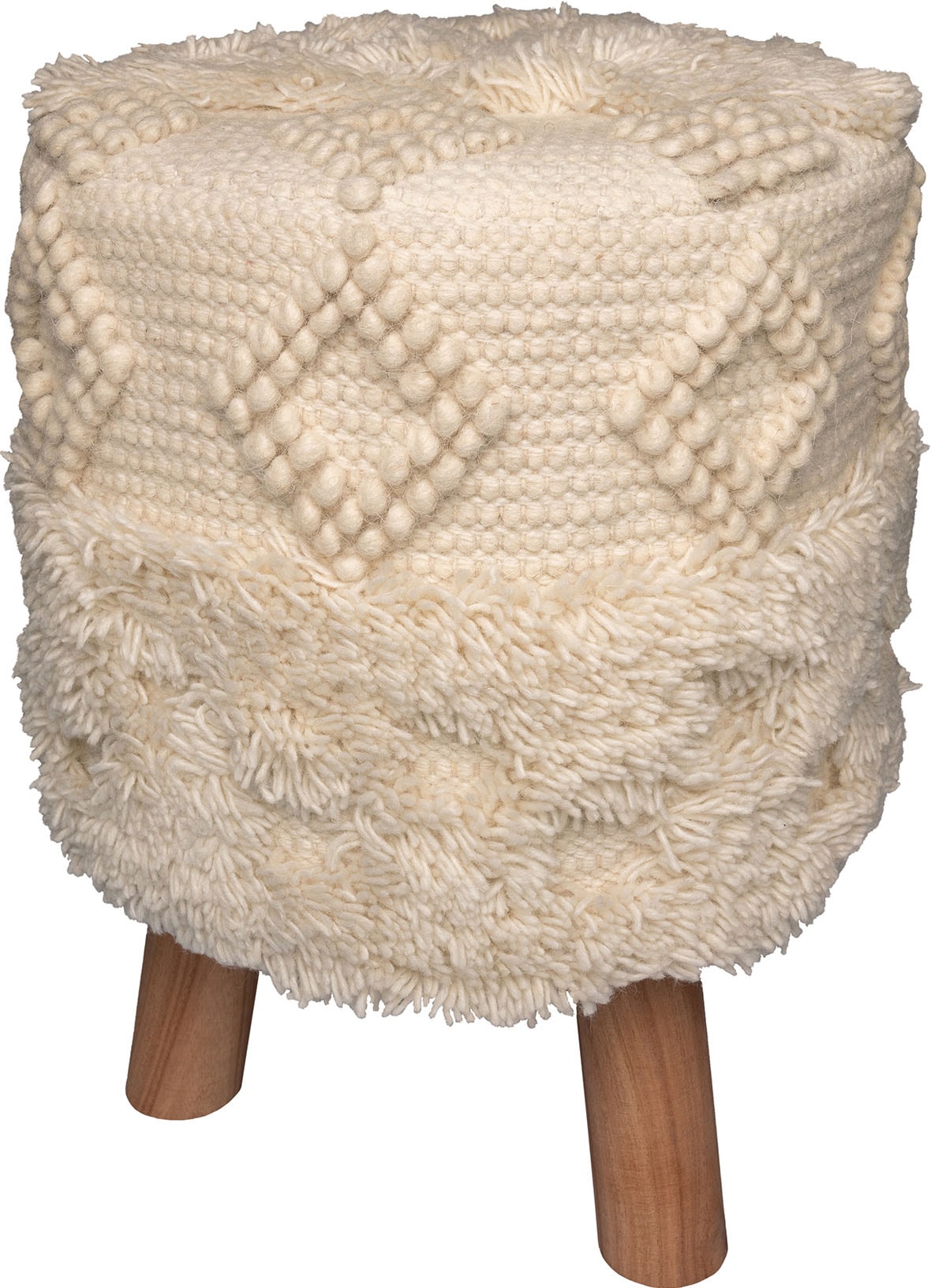 Kayoom Sitzhocker »Hocker Bohist 125, charaktergebende Strukturen mit Fransen und Quasten«, (1 St.), handgefertigtes Unikat, Boho-Style, gut kombinierbar