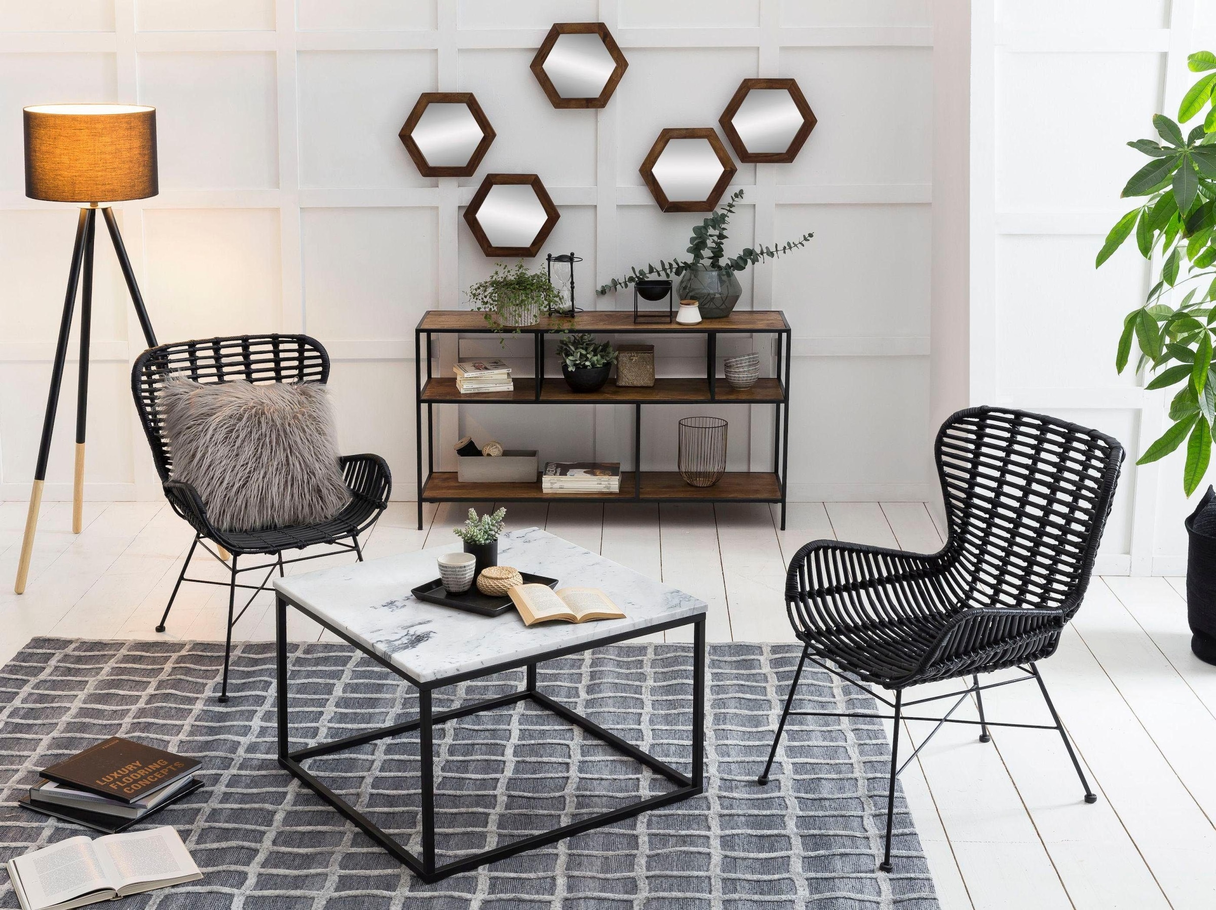 SIT Table basse »Wien aus Marmor mit Metallgestell – quadratisches Design« marbre véritable avec bord droit et structure métallique stable