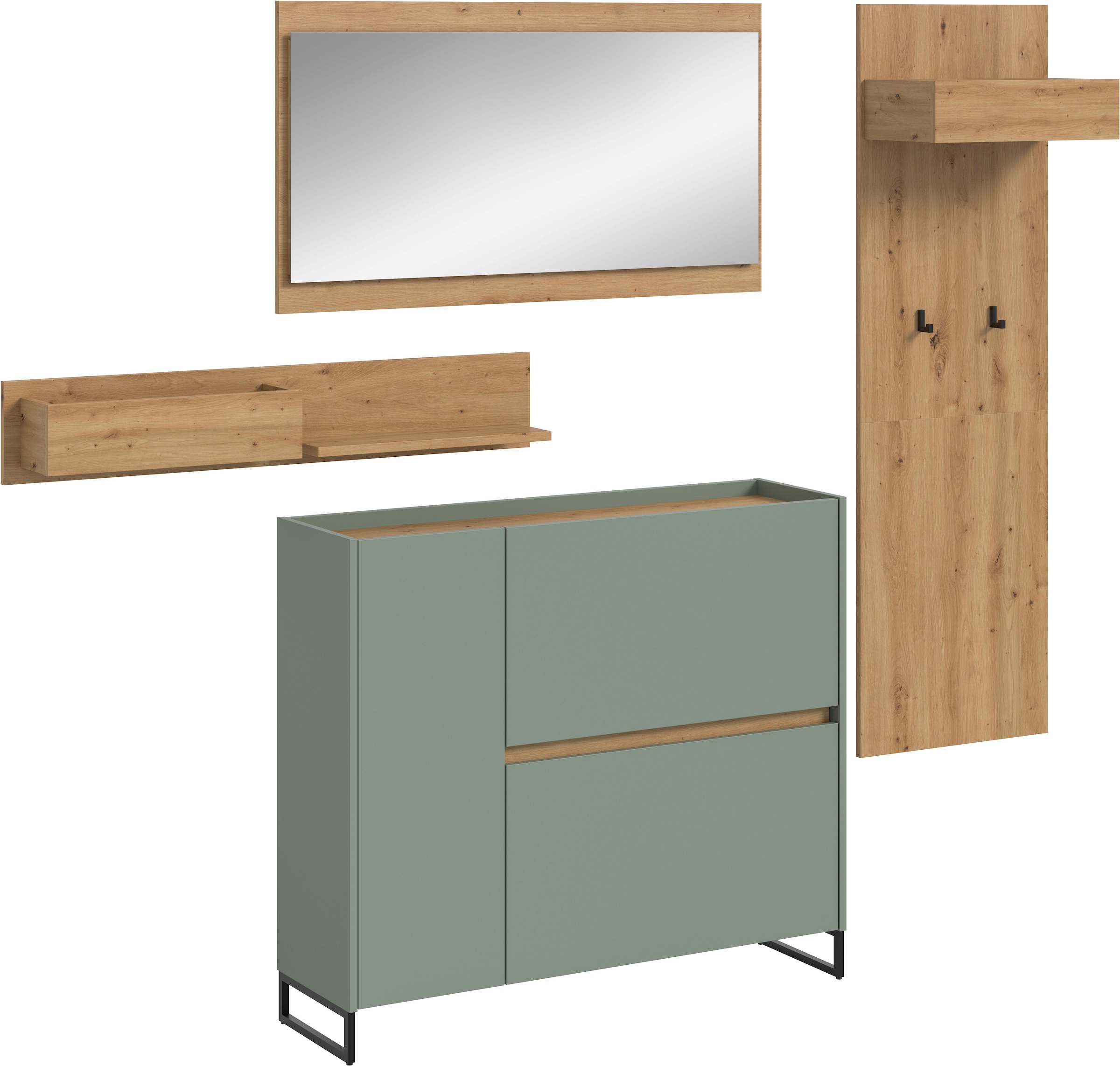 Image of Home affaire Garderoben-Set "EVRID, 3-teilig, Breite 175 cm, individuell stellbar & erweiterbar" best. aus: Kommode, Spiegel und Garderobenpaneel, 4 Stk. tlg.
