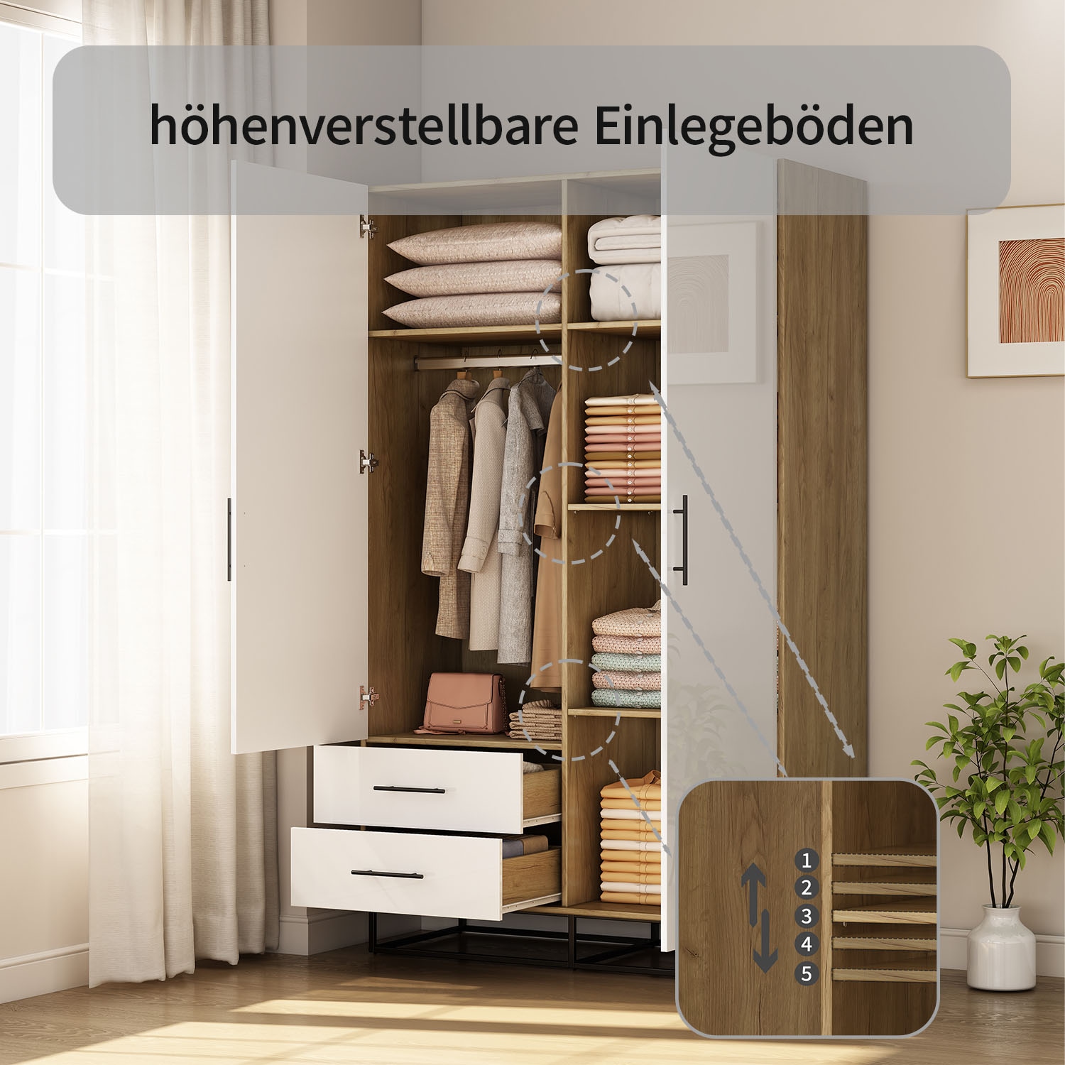 GOODproduct Kleiderschrank »Lucca Schlafzimmerschrank Garderobe Hochglanz Bestseller« Hochwertige schwarze Griffe und Kufengestell aus Metall, 