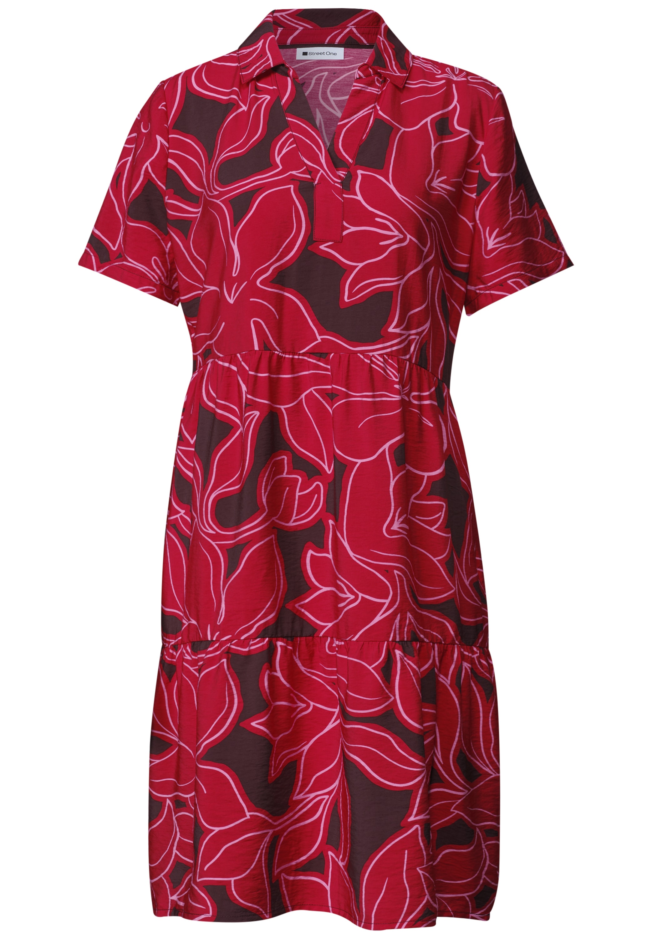 STREET ONE Druckkleid Ohne Taschen Knielanges Sommer-Kleid mit Kurzarm und floralem Muster