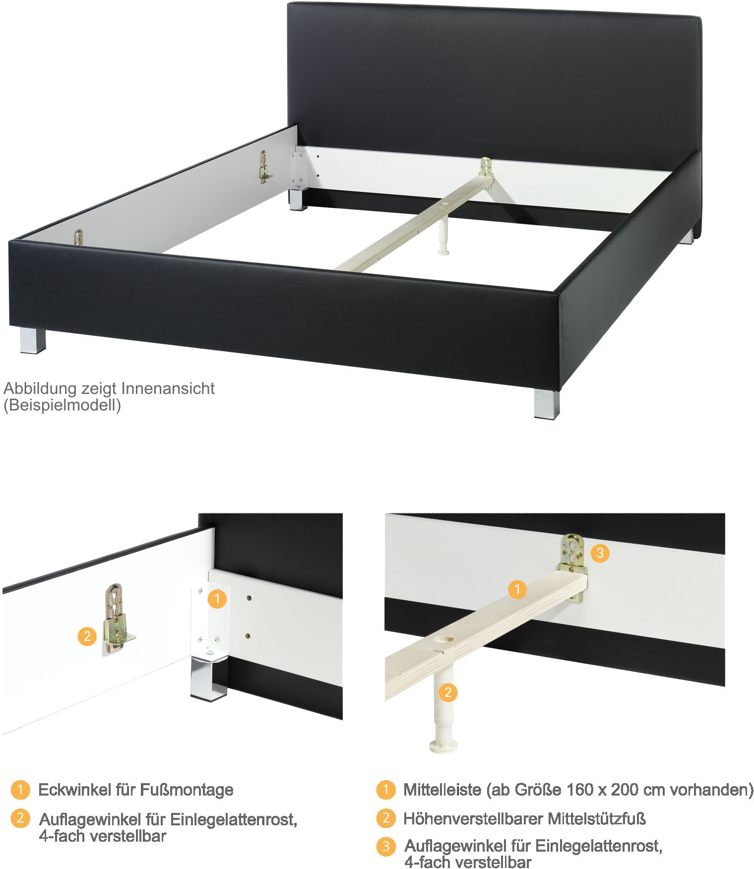 Maintal Polsterbett, Bettseiten zerlegt, ohne Bettkasten