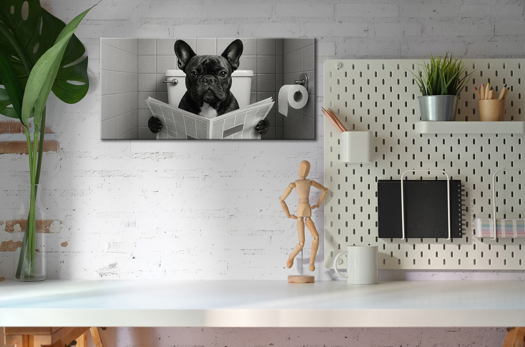 Bönninghoff Bild »Wandbild WC HUND 33x70 cm – Leinwandbild Keilrahmen Deko modern« Humor | Hundebilder auf Keilrahmen gespannt