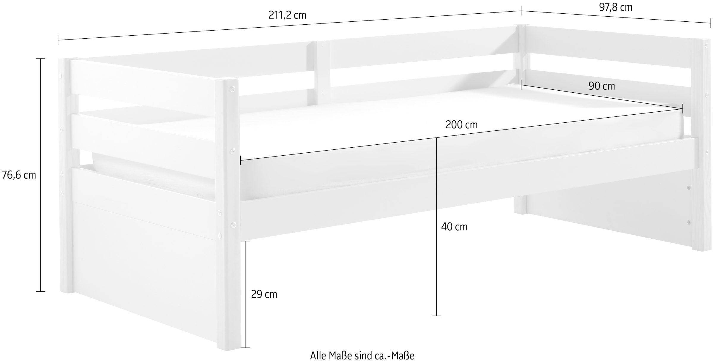 Vipack Einzelbett »Magrit, Kojenbett mit seitlichem Umbau, Liegefläche 90 x 200cm« B/H/T ca. 211,2x76,6x97,8cm, Pfosten massiv, Umbau MDF weiss lackiert,  universell einsetzbar, wahlweise mit und ohne Bettschublade