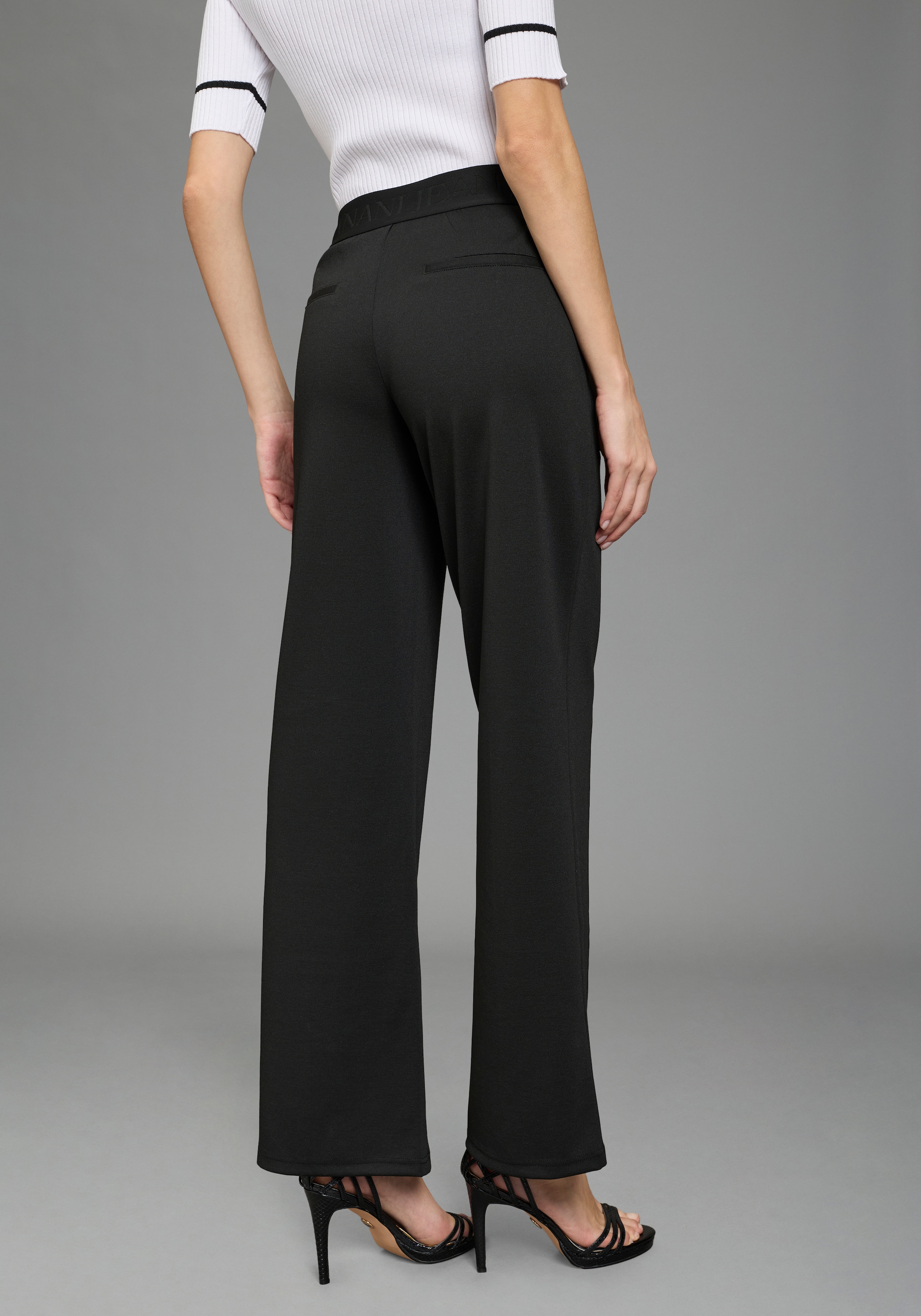 Bruno Banani Pantalon en jersey  in Anzug-Optik, moderner Wideleg-Shape, geprägtes Logo-Bündchen