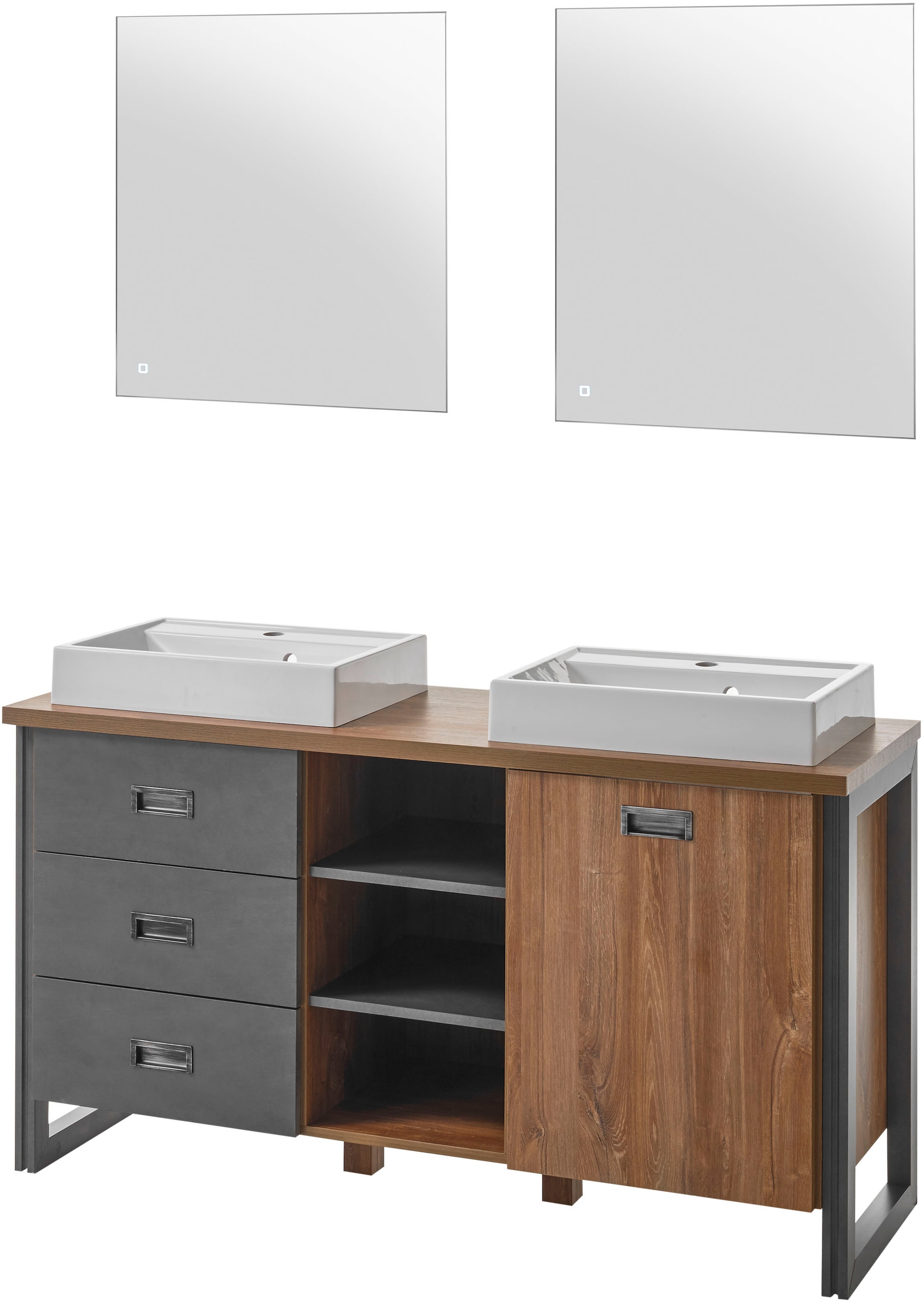 Image of Home affaire Badmöbel-Set "Detroit, Bad im Industrialdesign, inkl. LED, 2-teiliges Badezimmer" 3 Stk. tlg.