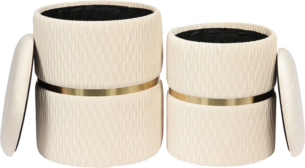 Kayoom Polsterhocker »Hocker Zora 425 2er-Set, Praktischer und versteckter Stauraum«, (Set, 2 St.), 2er-Set mit Stauraum, ineinander stapelbar, goldfarbenener Ring