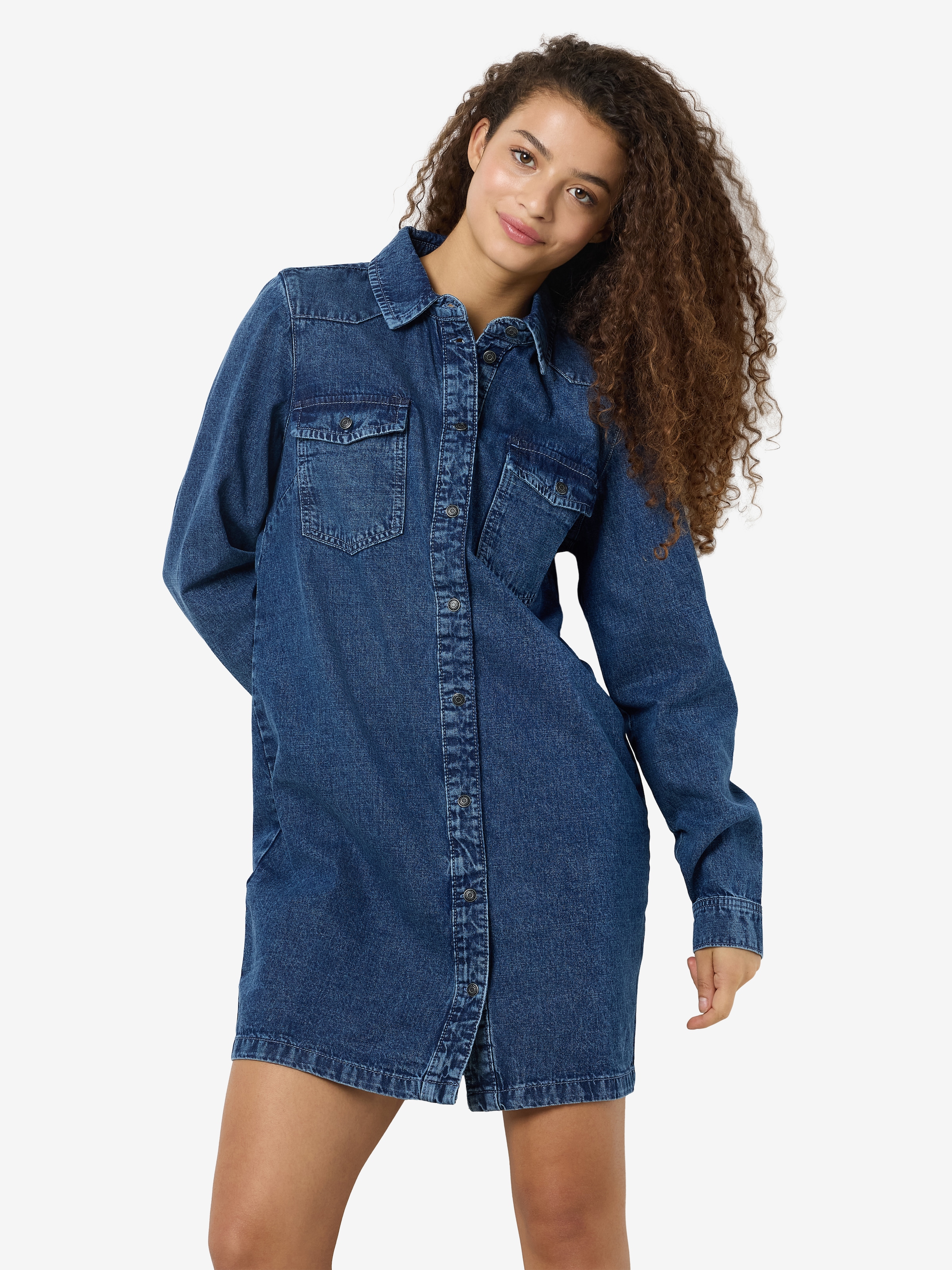 Image of Noisy may Jeanskleid "NMNEW SIGNE L/S DENIM DRESS VI002MB LX" Brusttaschen