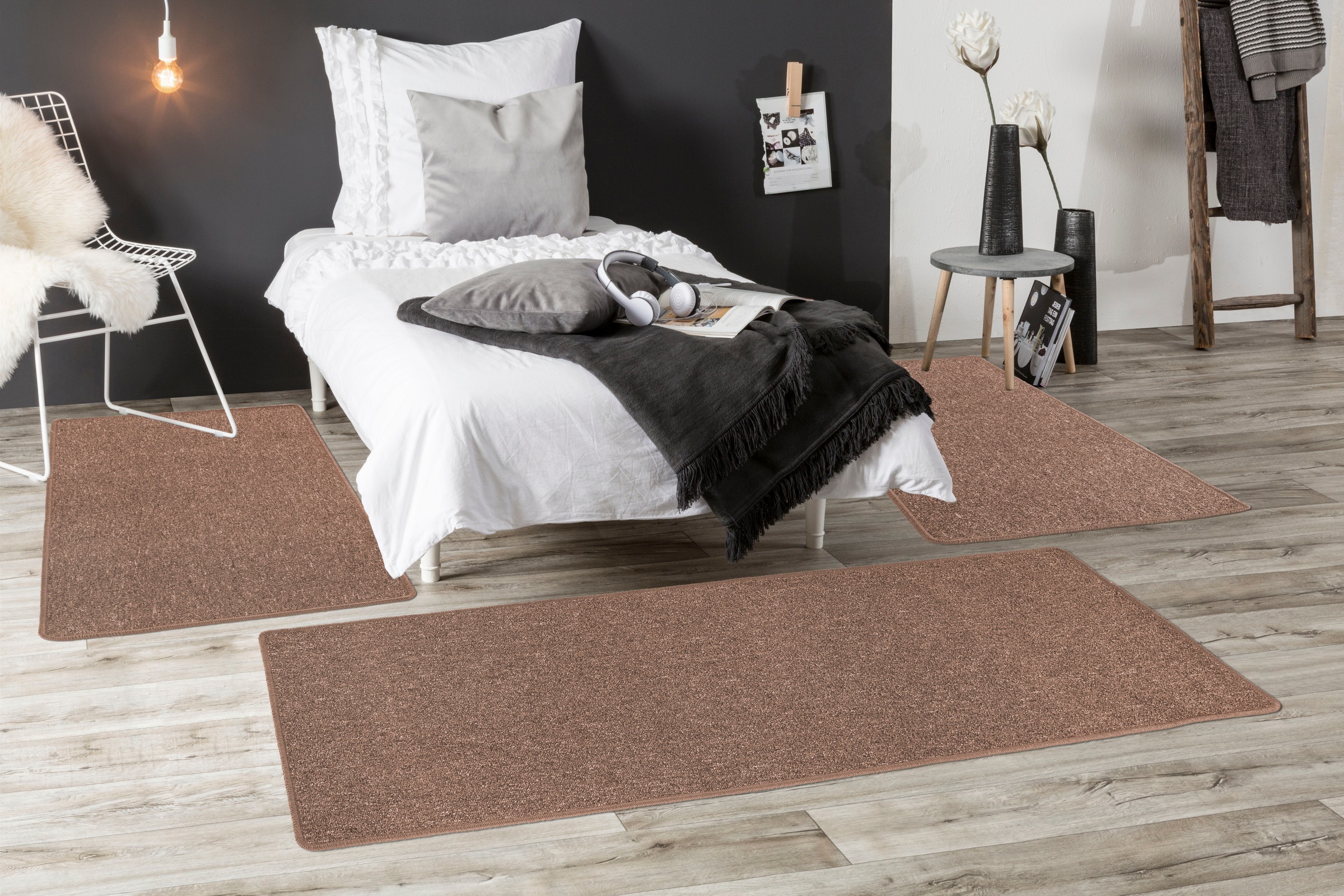 Andiamo Bettumrandung "Luton, Made in Germany" Höhe 5 mm 3 Stk. tlg. Bettvorleger, Läufer-Set für das Schlafzimmer, melierte Optik
