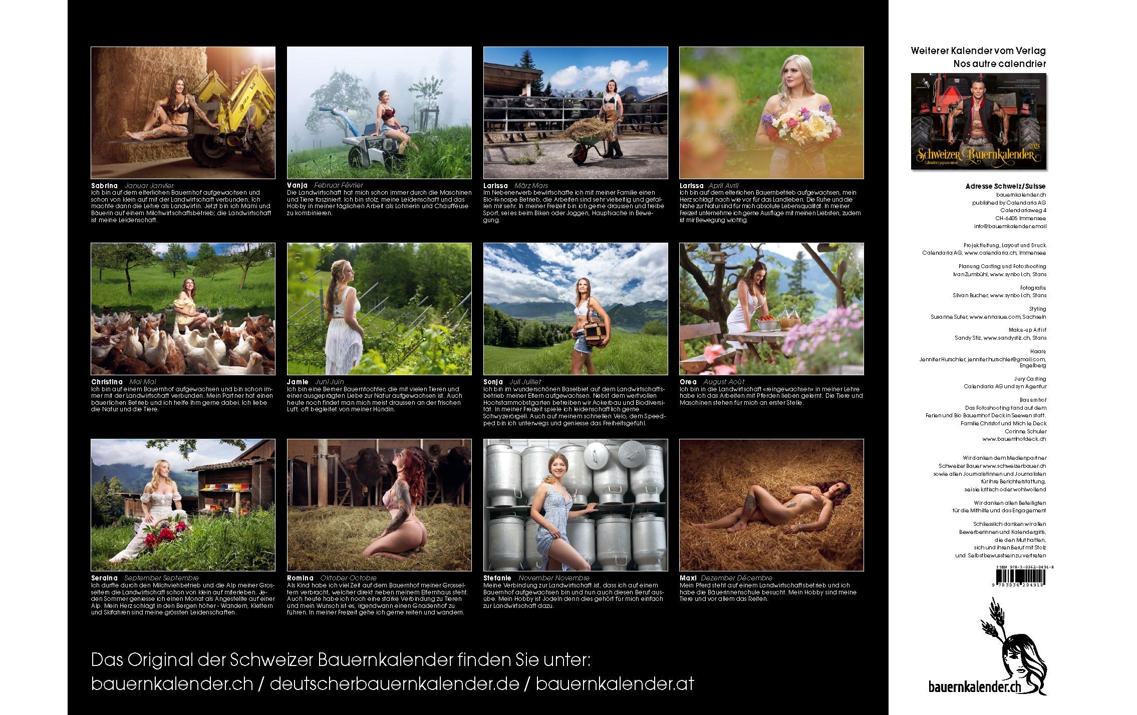 Wandkalender »Calendaria Bauern Girls 2025«