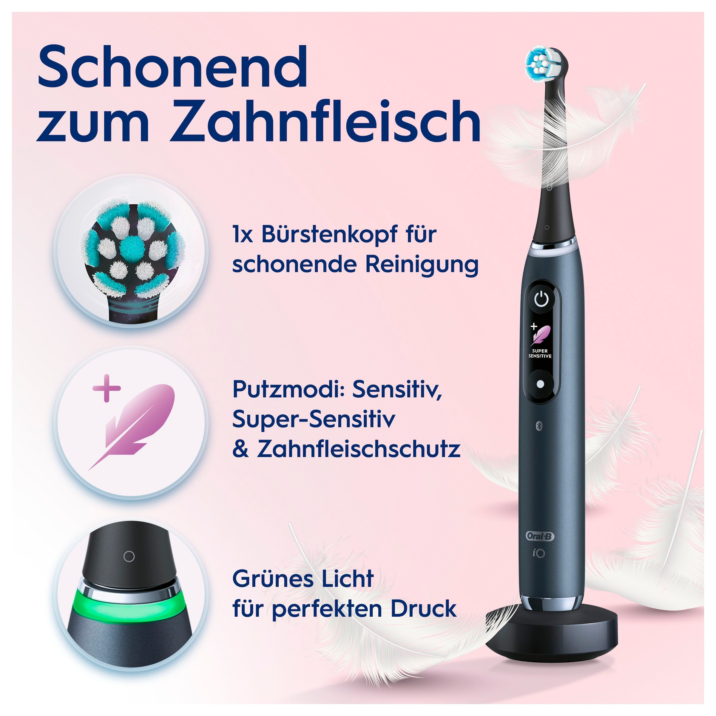 Oral-B Brosse à dents électrique »iO 9 Duopack« 3 cuis Aufsteckbürsten mit Magnet-Technologie, 7 Putzmodi, Farbdisplay & Lade-Reiseetui