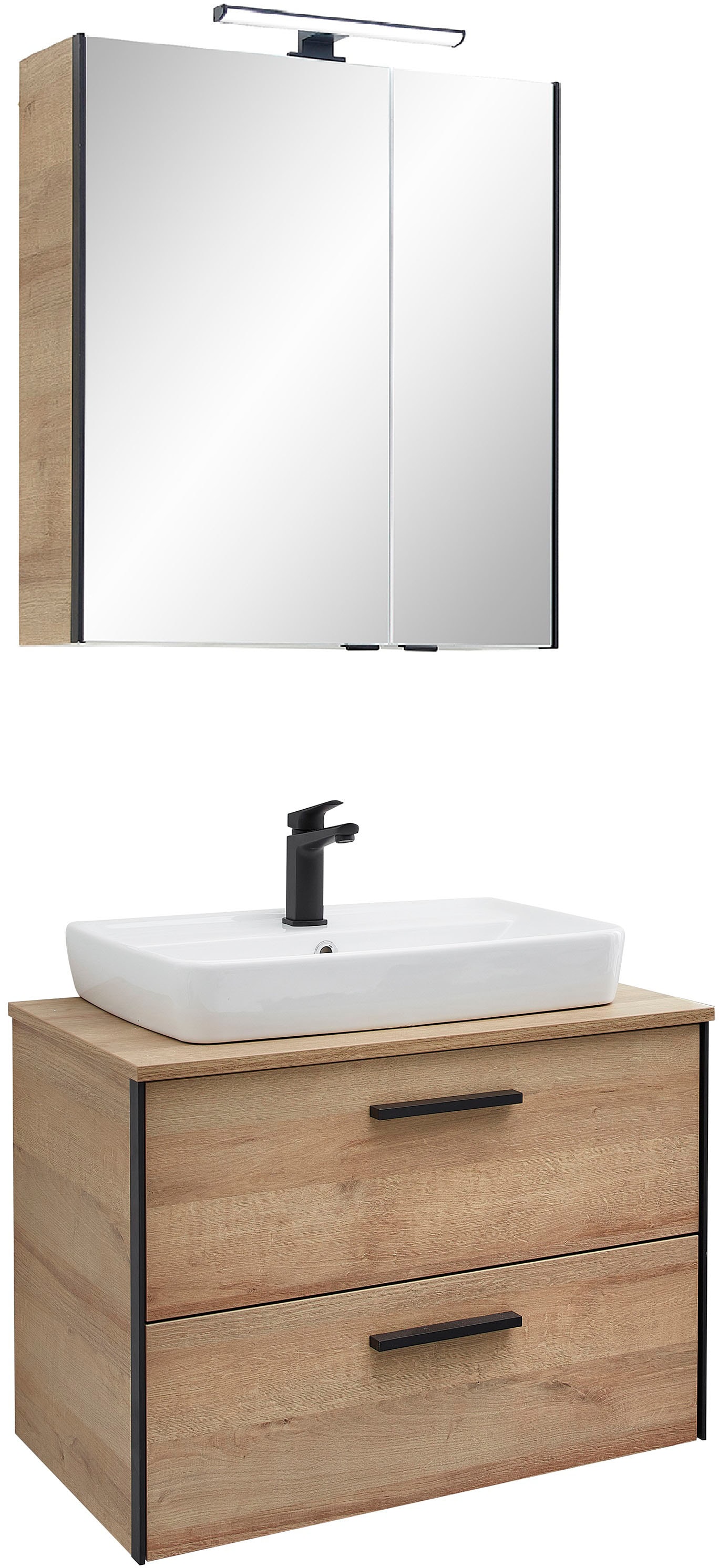 Saphir Ensemble de meubles de salle de bain »Quickset 395 2-teilig, Keramik-Aufsatzbecken mit LED-Spiegelschrank« 4 cuis tlg.