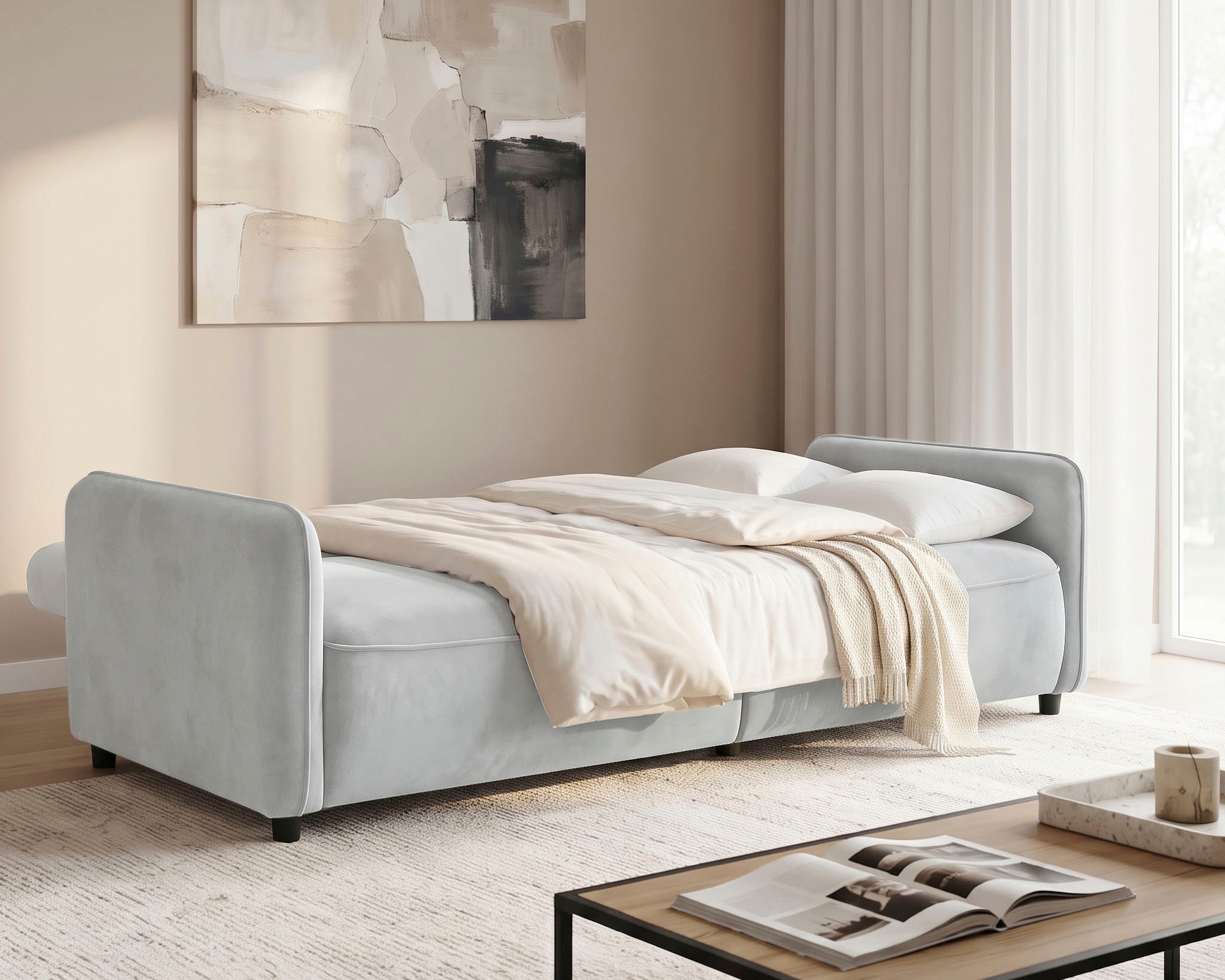 Dorel Home 3-places »Allie Curved Schlafsofa 209 cm« Fonction lit (110/190), dossier réglable, velours côtelé et velours