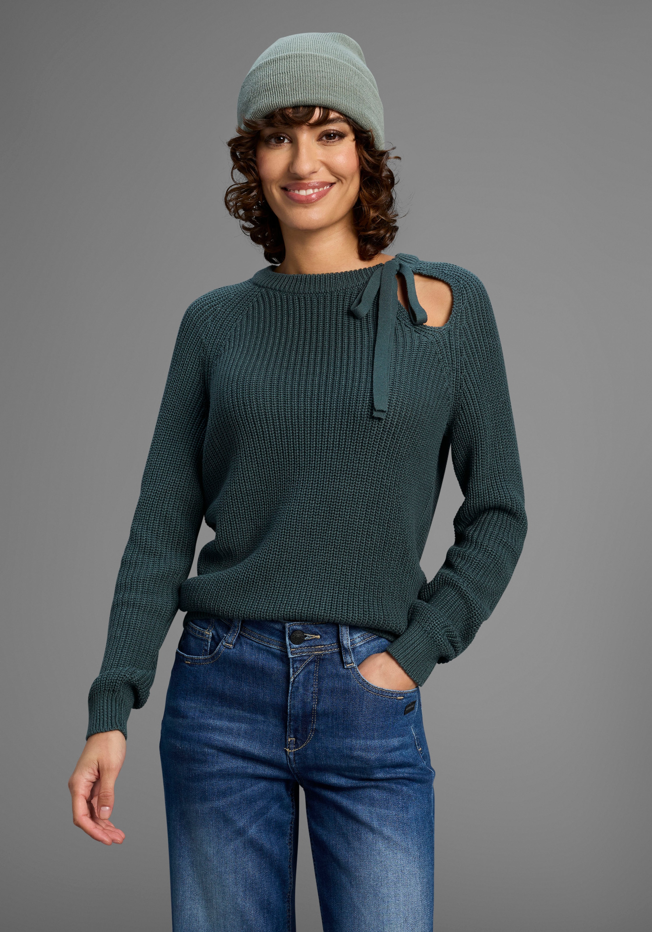 Image of Laura Scott Strickpullover Übergangspullover mit Schleifendetail und Cut Out - NEUE KOLLEKTION