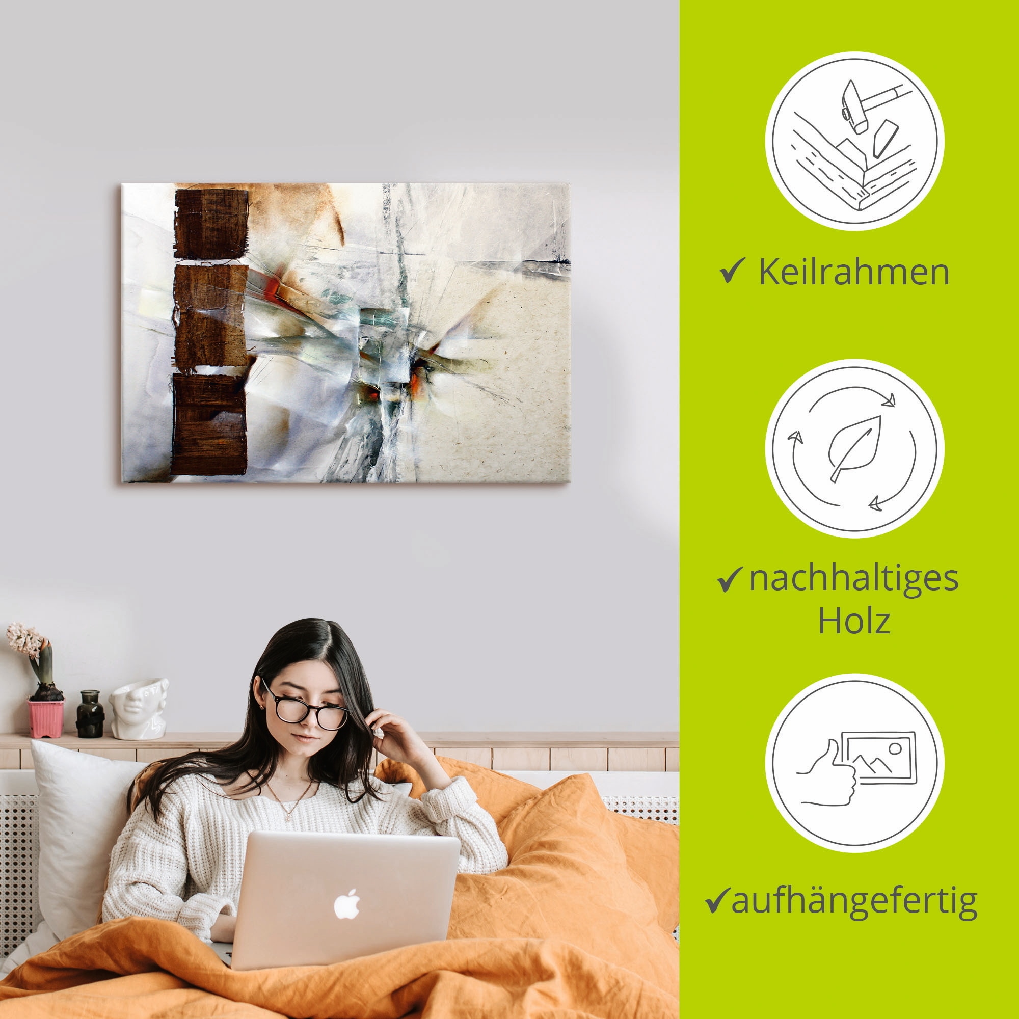 Artland Tableau sur toile »Abstrakte Komposition in weiss« 1 cuis tlg. auf Holzrahmen gespannt