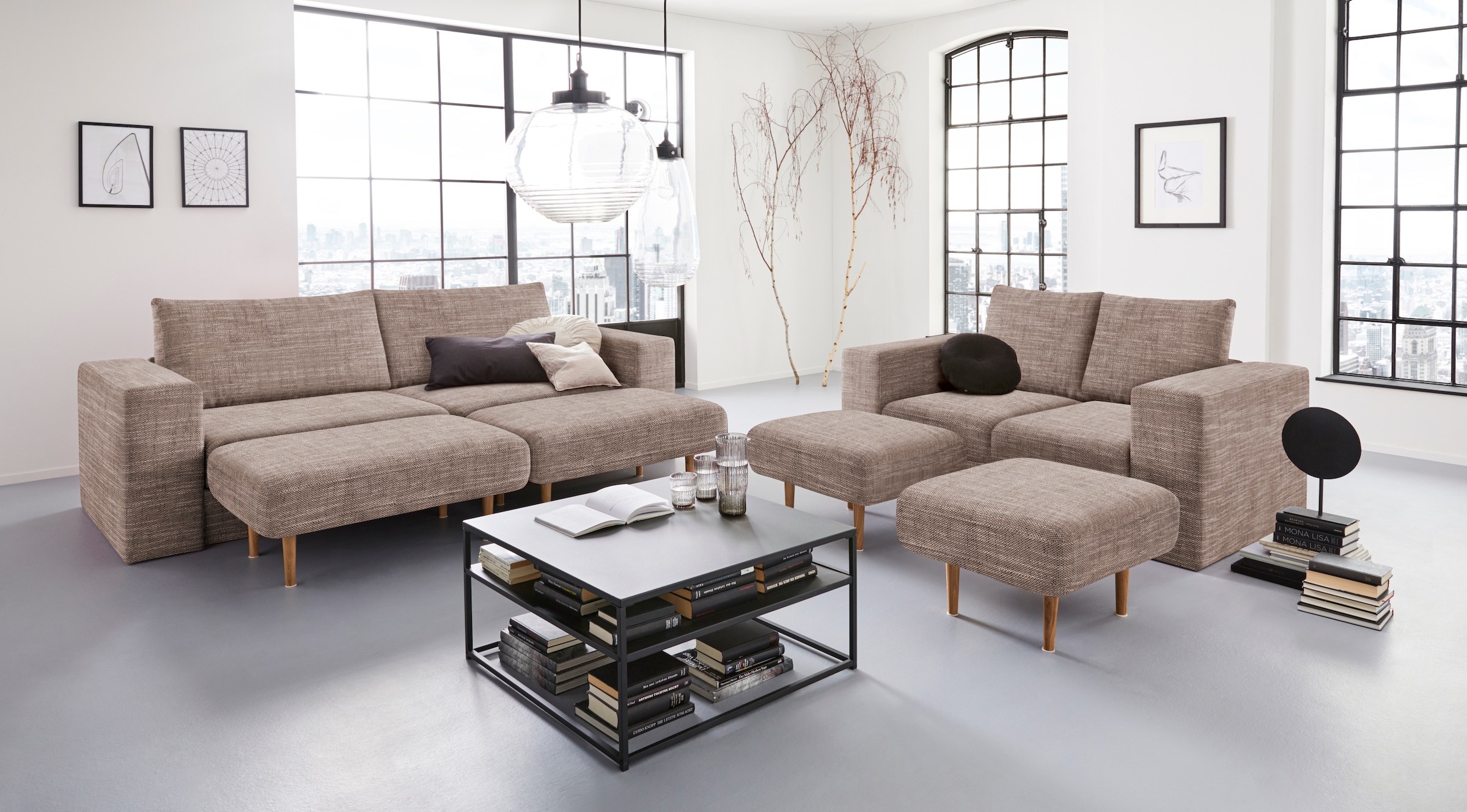 LOOKS by Wolfgang Joop 4-Sitzer »Looksv«, Verwandlungssofa: aus Sofa wird Sofa mit 2 Hockern