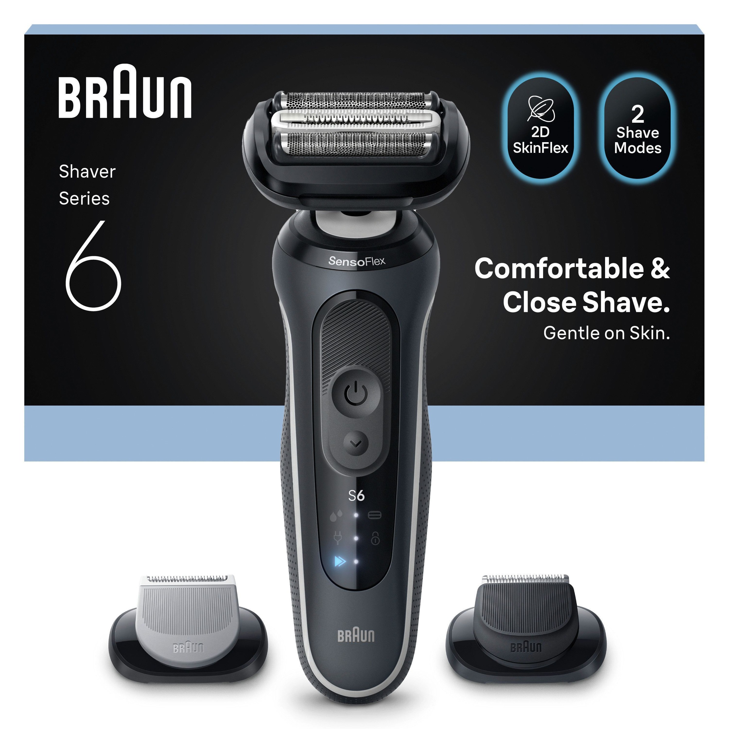 Image of Braun Elektrorasierer "Series 6 62-G1650s" 2 Stk. Aufsätze 100% wasserdicht, +2 Aufsätze, bis zu 60 Min Akku, Made in Germany