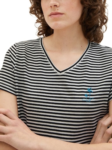 TOM TAILOR T-Shirt, mit Streifen und Stickerei