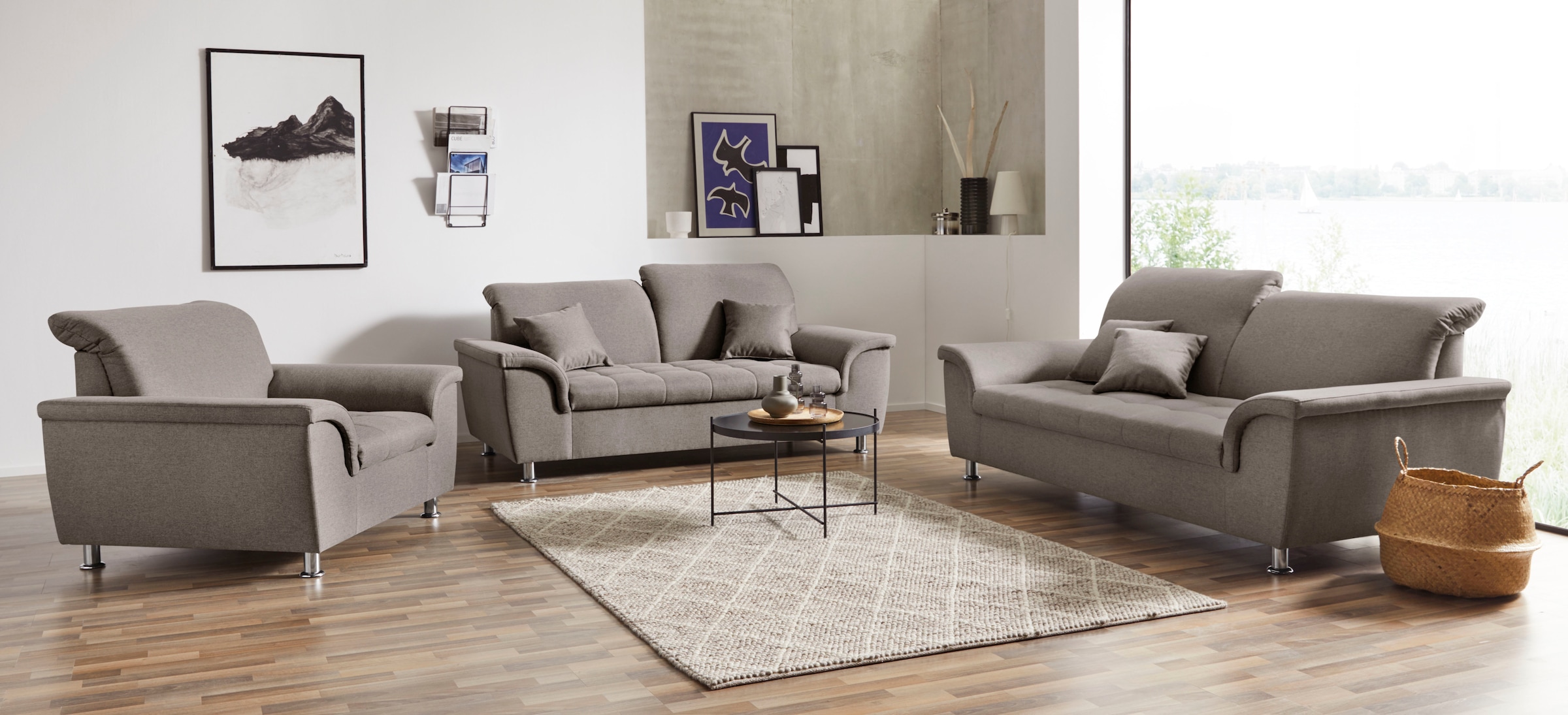 DOMO collection 2,5-Sitzer »Franzi, zeitlos und elegant, moderne Sitzheftung« wahlweise mit Kopfteilverstellung, inklusive Zierkissen