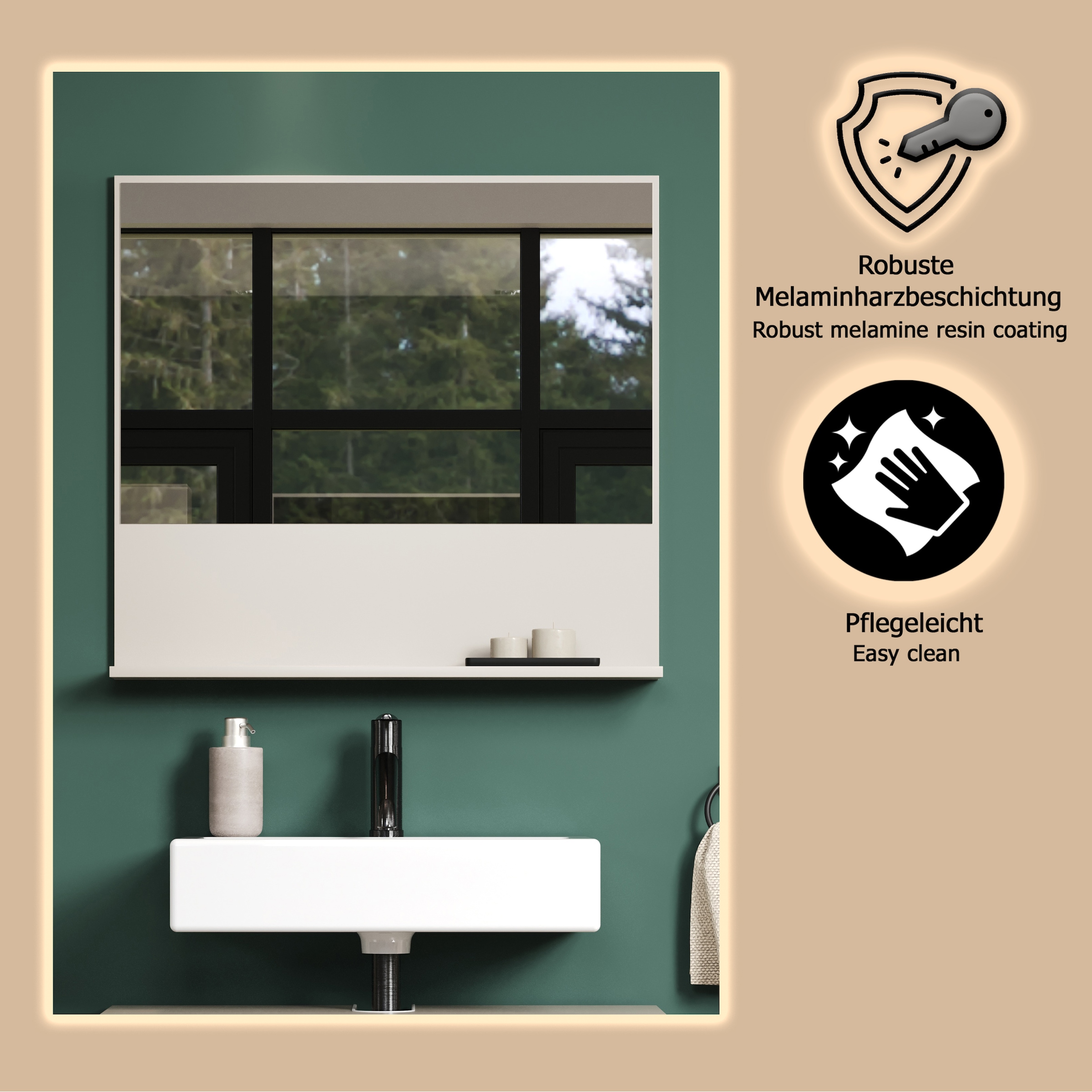 welltime Wandspiegel »San Pedro« Kompakter Badspiegel mit Ablagefläche – Masse (B/T/H) 80/14/74 cm