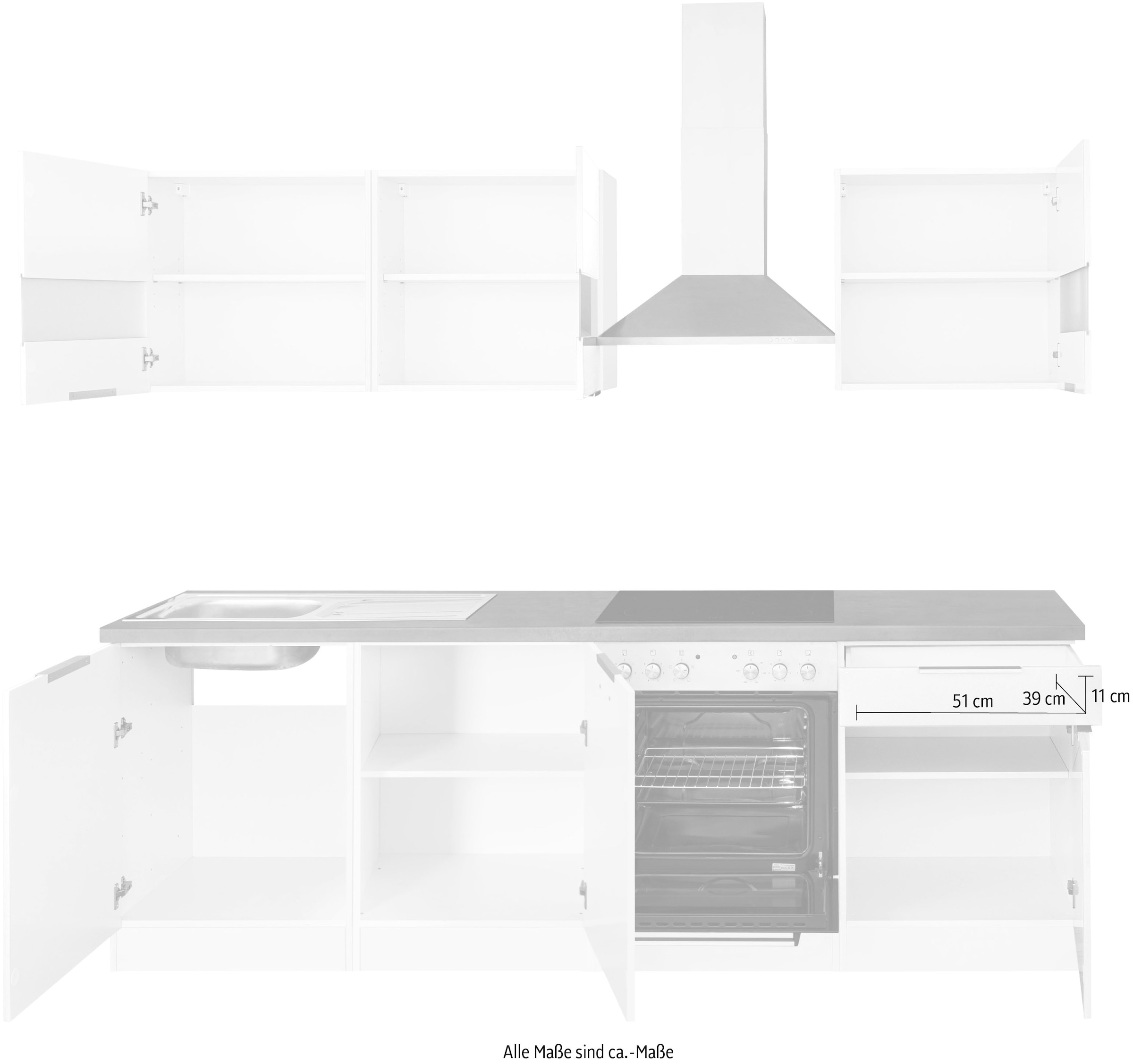 KOCHSTATION Kitchenette »KS-Luhe« 240 cm de large, au choix avec ou sans appareils électroniques, façades MDF fraisées