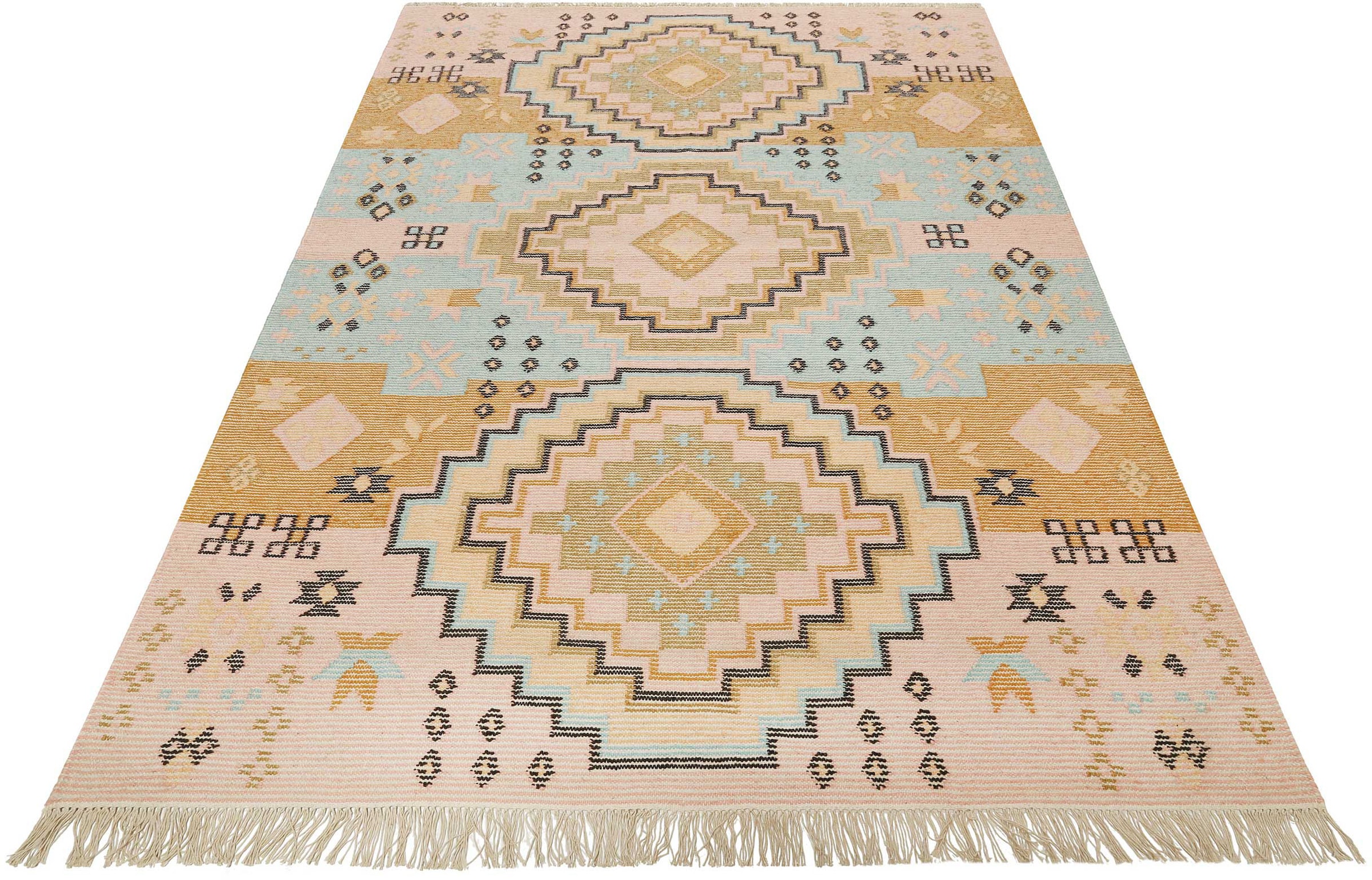 Image of Green Looop Teppich "Mayenne GL-82104" rechteckig 5 mm Höhe handgewebter Naturfaserteppich aus 65% Wolle/35% Baumwolle, Fransen