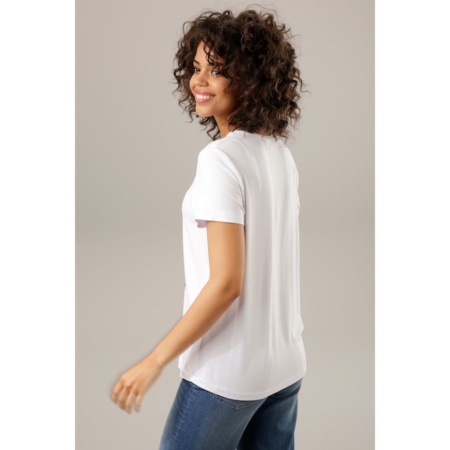 ♕ Aniston CASUAL T-Shirt, mit Glitzersteinchen verzierter Frontdruck  versandkostenfrei kaufen