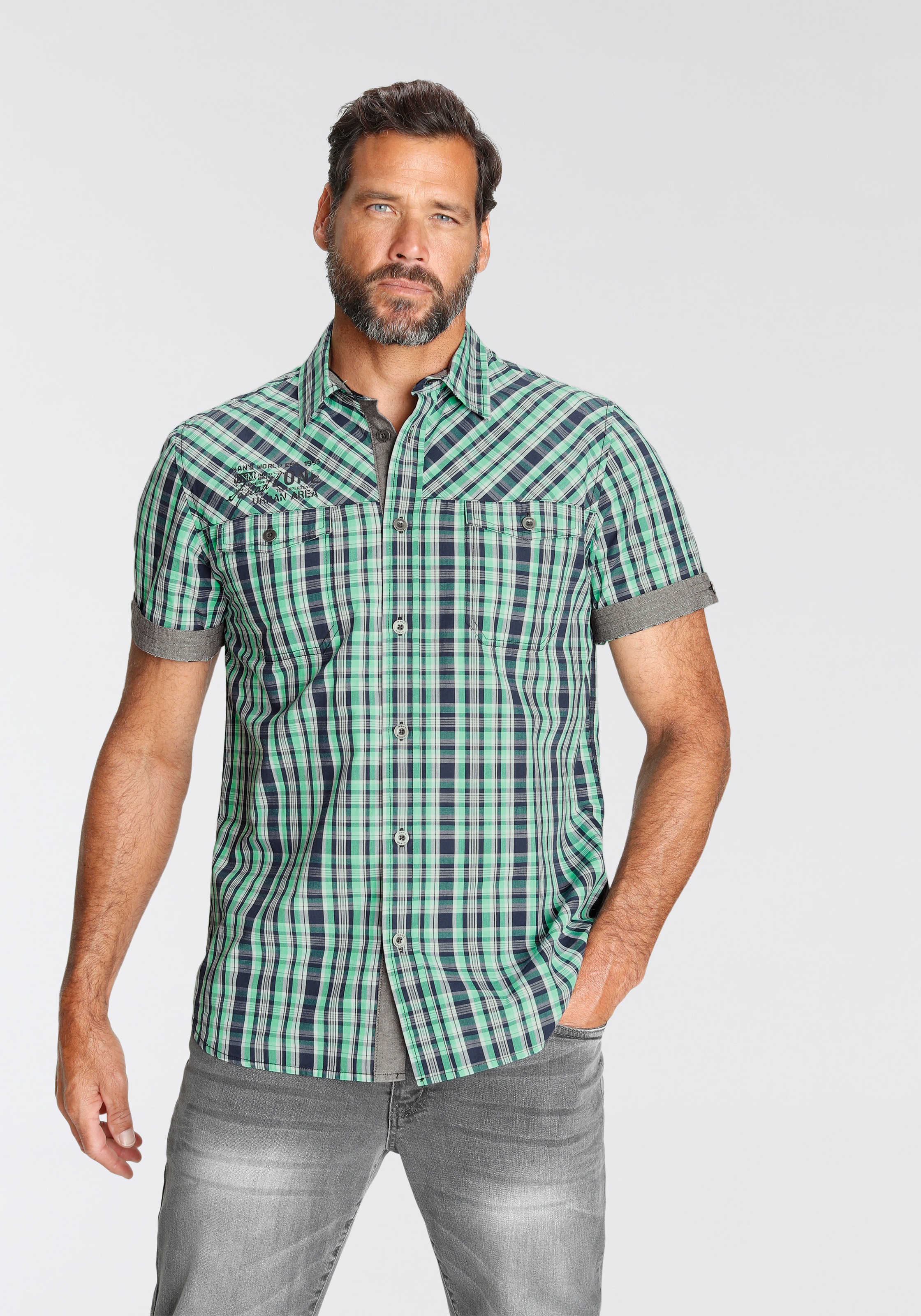 Man's World Kurzarmhemd, Mit Chambray Einsätzen kaufen
