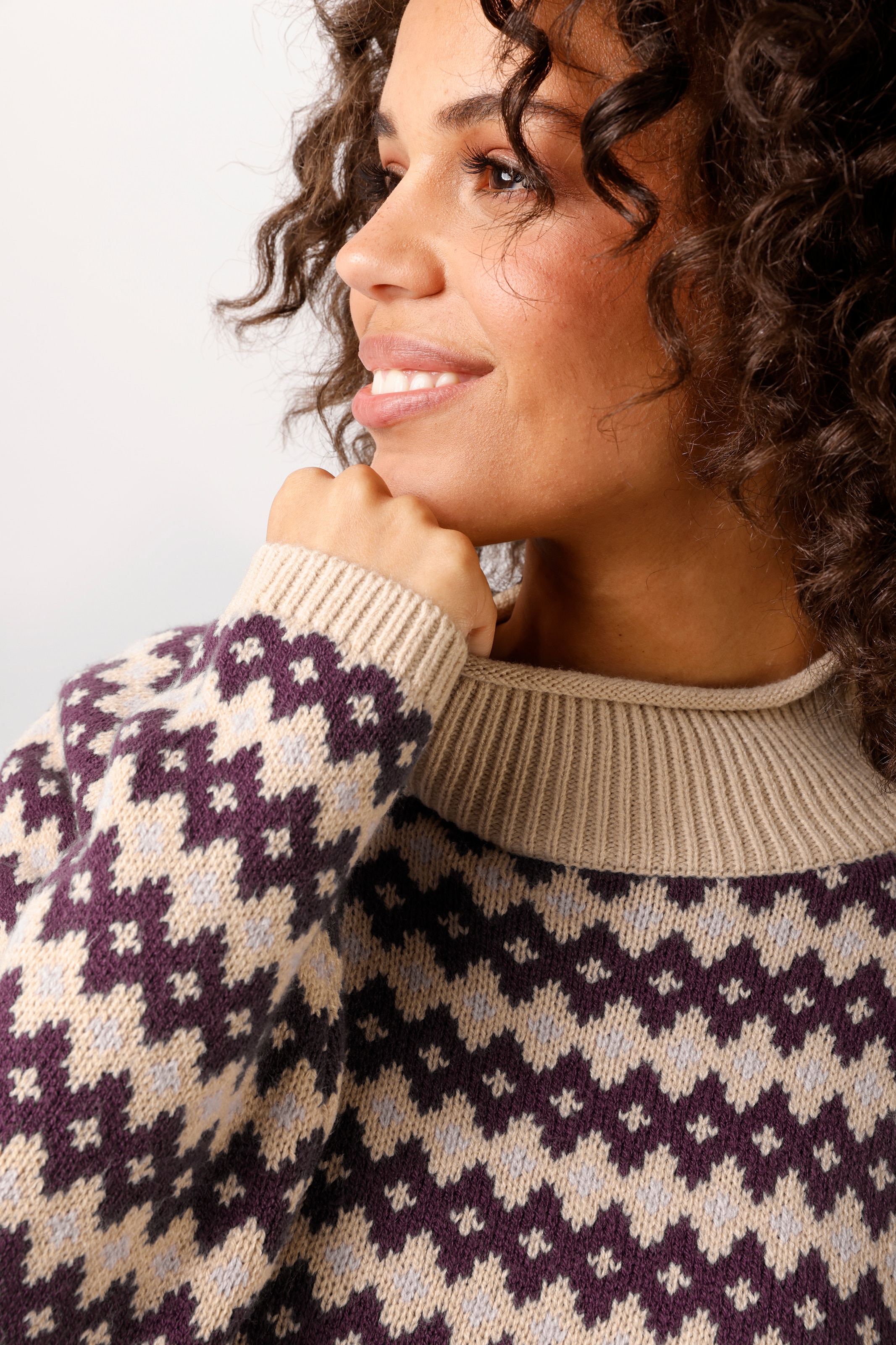 Aniston CASUAL Pull en tricot avec motif de losanges aux couleurs harmonieuses - NOUVELLE COLLECTION
