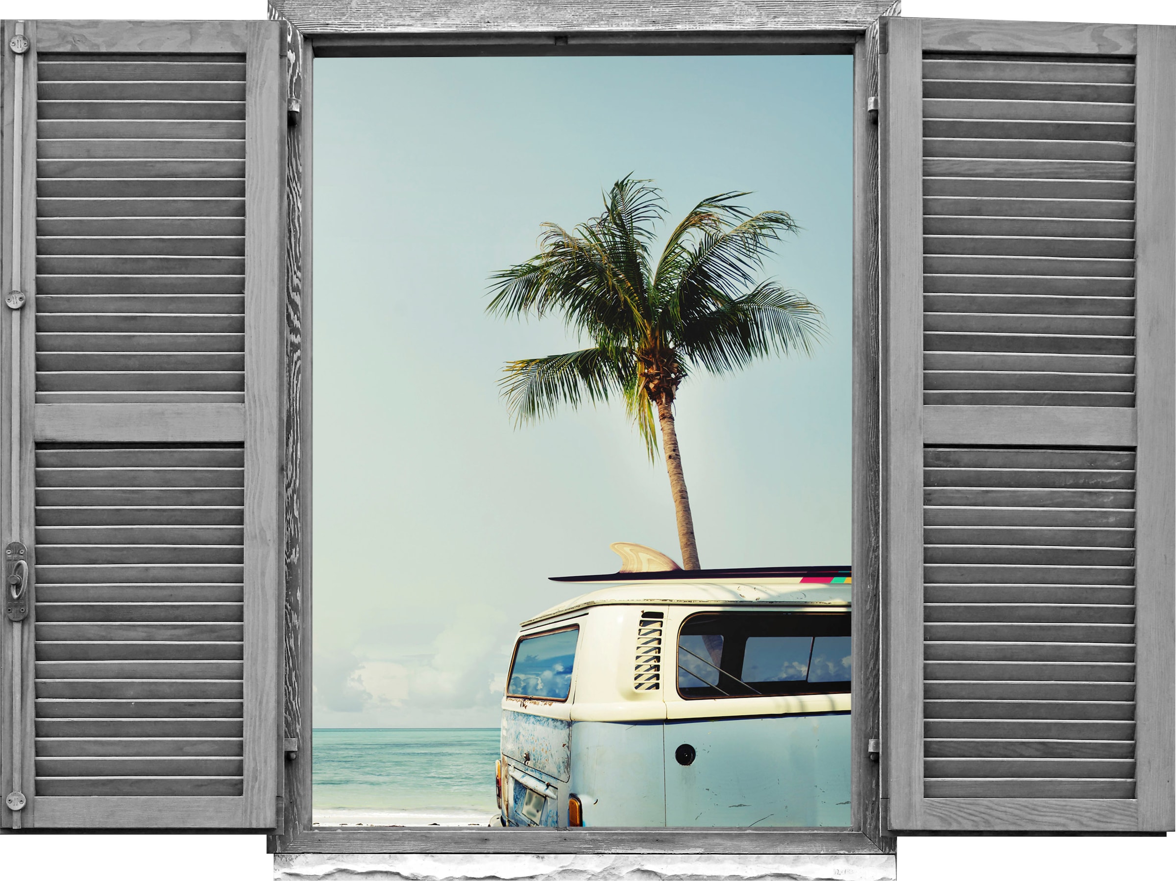 Image of queence Wandtattoo "Auto am Meer" Wandsticker, Wandbild, selbstklebend, 3D, Fenster