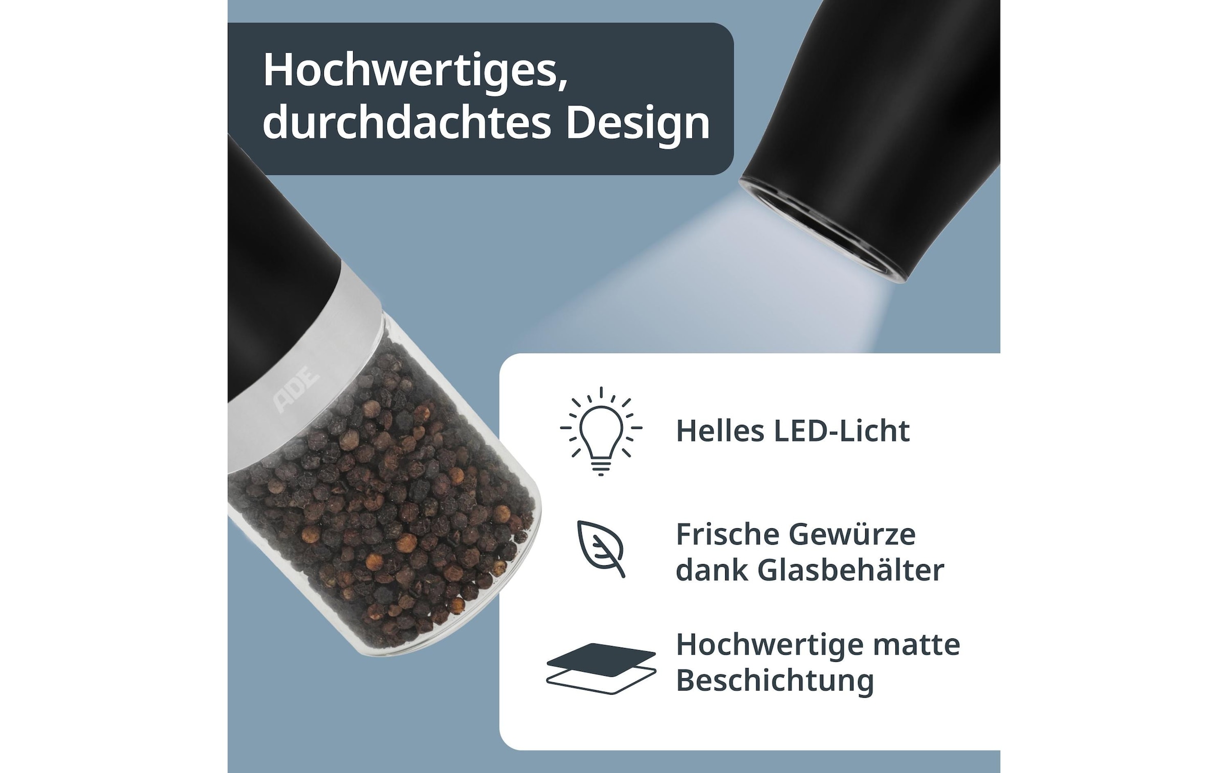 ADE Salz-/Pfeffermühle »2er Set 18,3 cm«, (2 St.)
