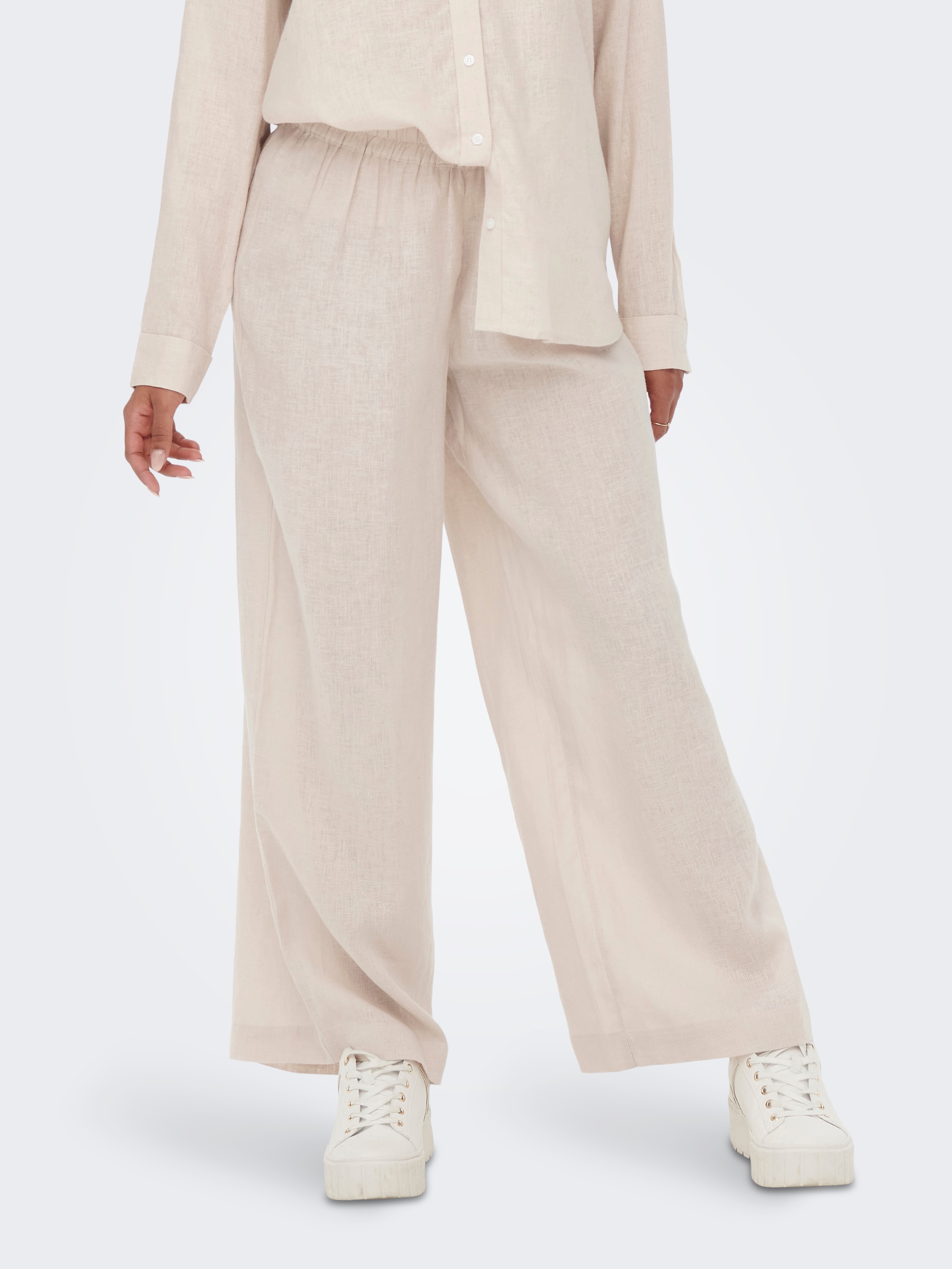 Image of ONLY Schlupfhose "ONLTOKYO – Sommerhose mit Leinen und elastischem Bund" gerade Form, casual, Web, Viskosemischung