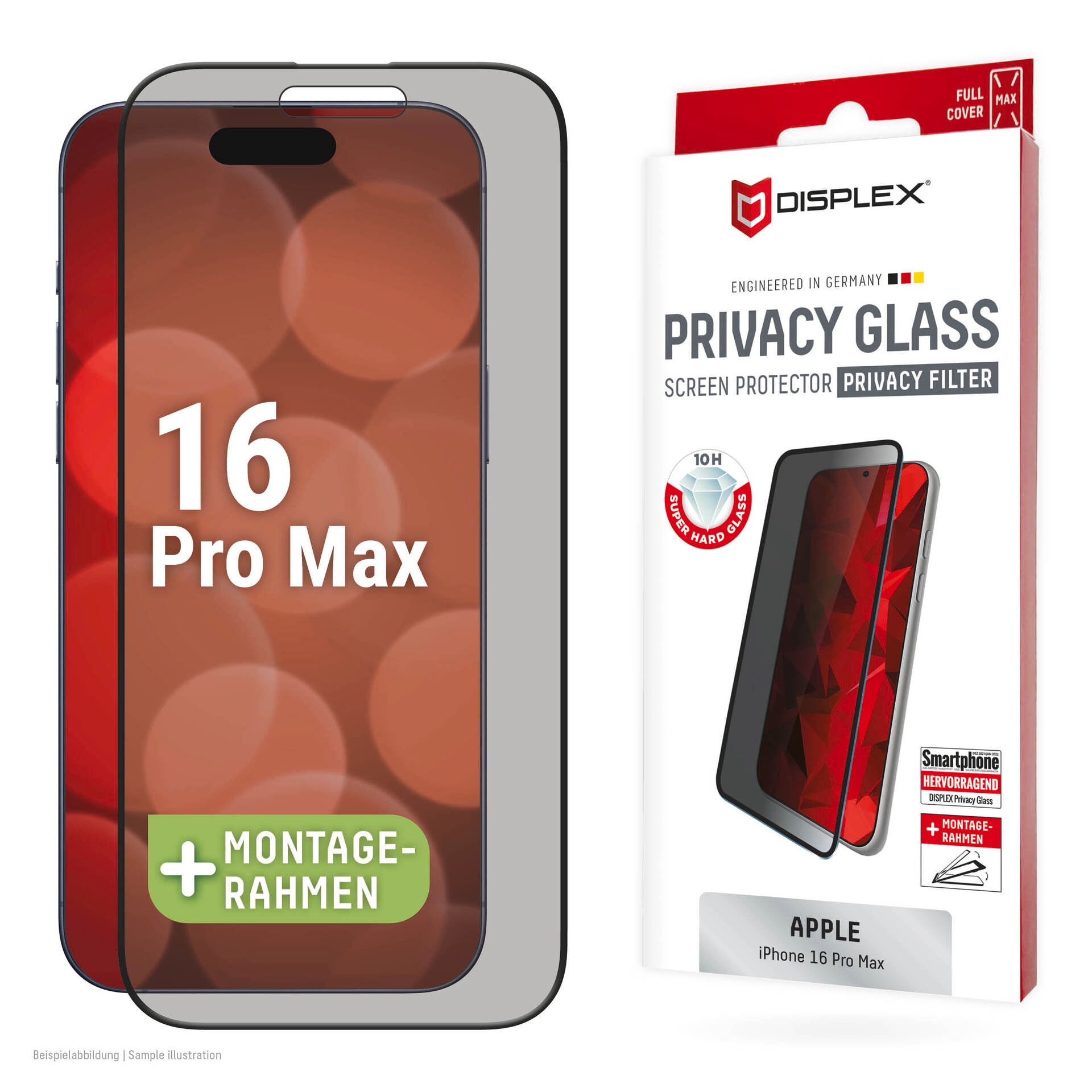Image of Displex Displayschutzglas "Privacy Glass Full Cover" für Apple iPhone 16 Pro Max 1 Stk. tlg. Displayschutzfolie, Schutzfolie, Bildschirmschutz, kratz- & stossfest