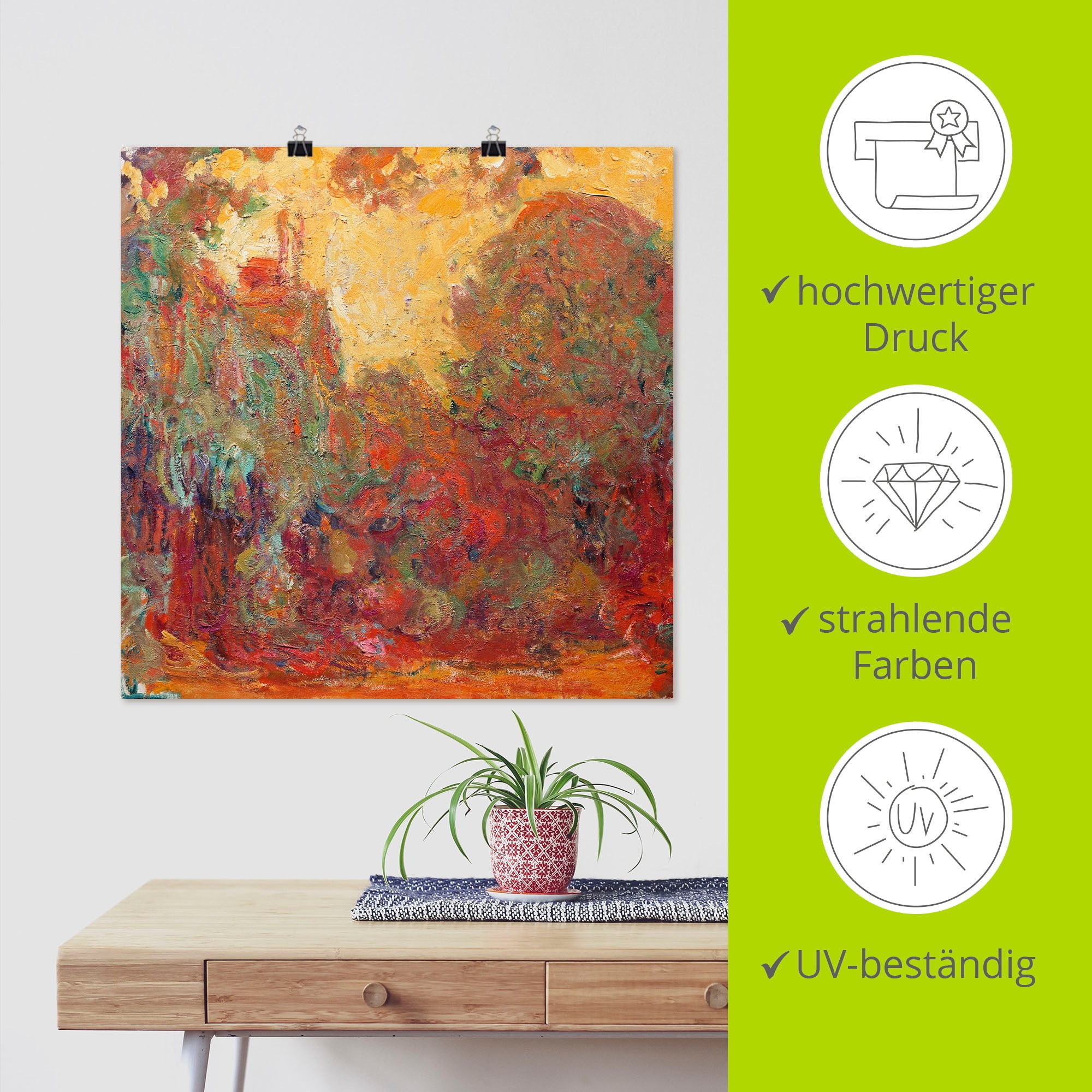 Artland Wandbild »Das Haus in Giverny Komposition in rot«, Gegenstandslos, (1 St.), als Leinwandbild, Poster in verschied. Grössen