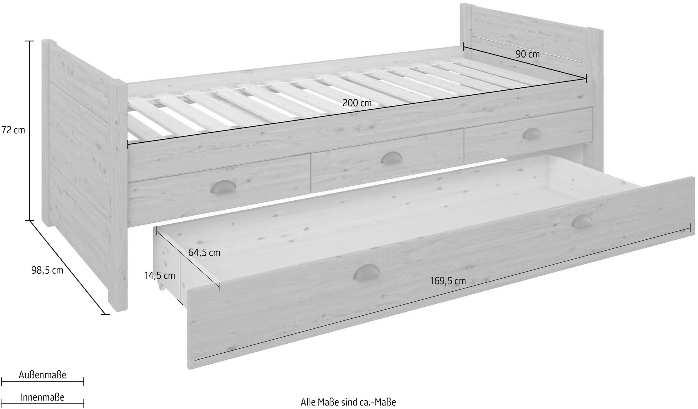 Home affaire Funktionsbett »Villelot, Daybed, Stauraumwunder im Vintag-Look, 4 Schubladen«, zertifiziertes Massivholz (Kiefer)